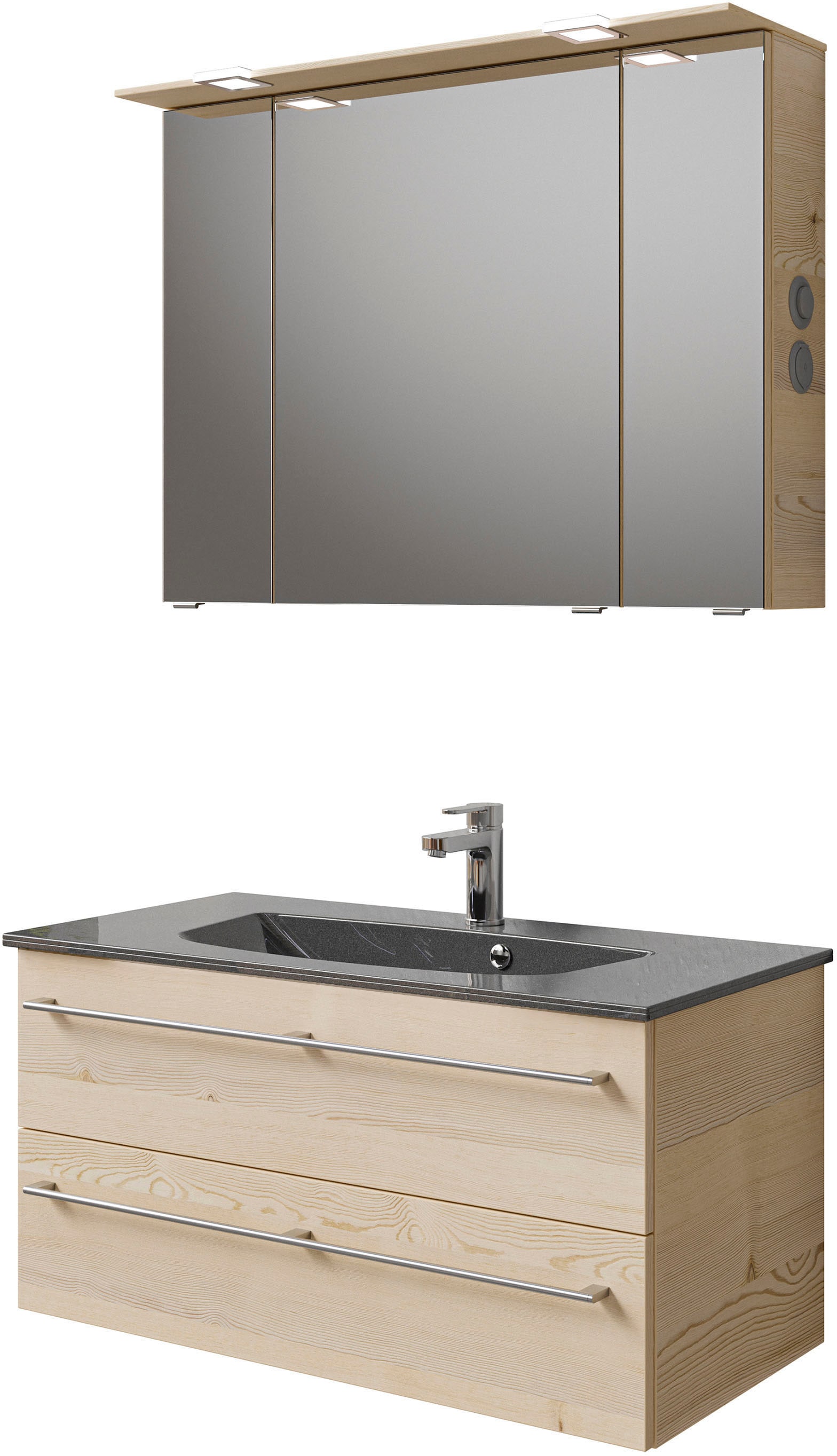 Saphir "Serie 6025 2-teilig Mineralmarmor-Waschtisch mit LED-Spiegelschrank" 2 Stk. tlg.