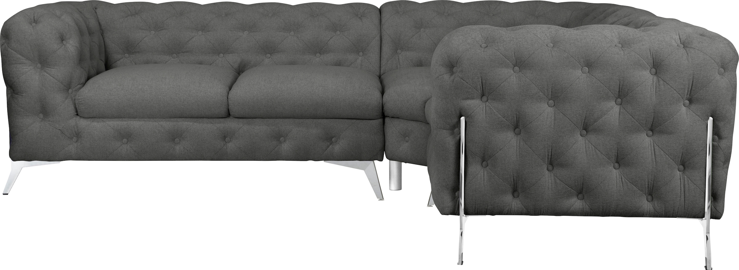 Leonique Chesterfield-Sofa »Amaury L-Form«, Chesterfield-Optik, Breite/Tiefe je 262 cm, Fußfarbe wählbar