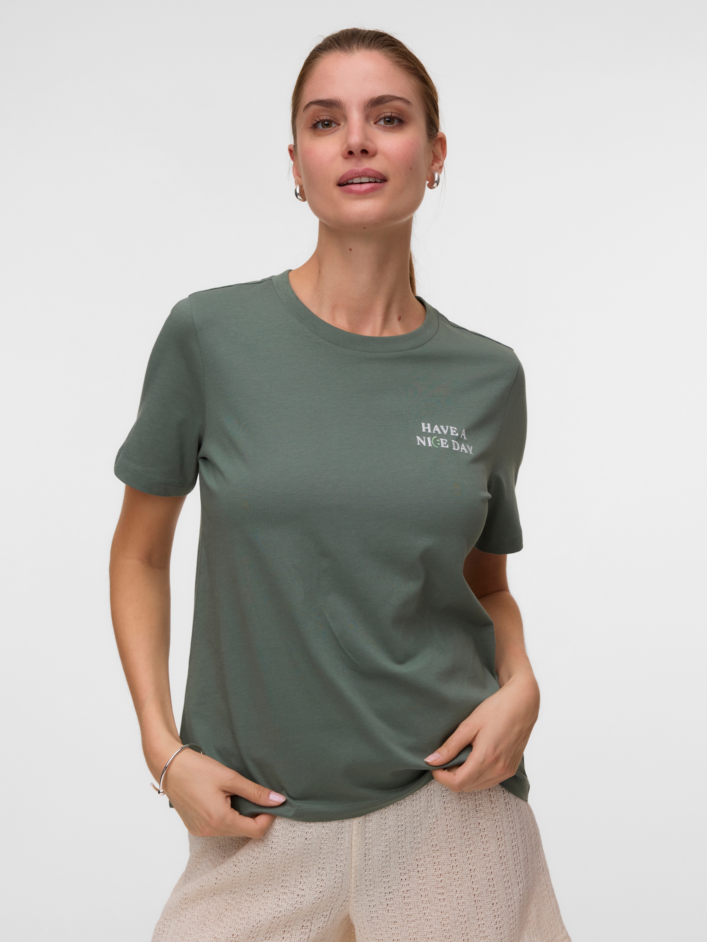 Vero Moda Kurzarmshirt "VMSIGRID PAULINA SS TOP BOX JRS" Baumwolle, regular fit