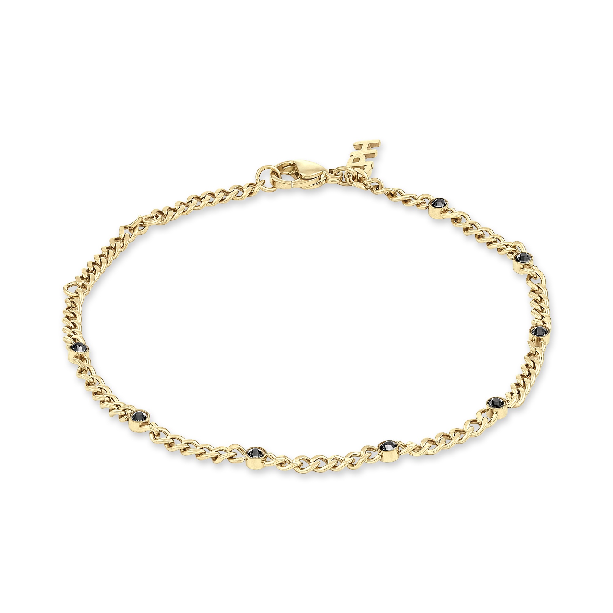 Damen Edelstahlarmband "Schmuck Geschenk Edelstahl Armkette Glittery Cuban", 21cm, Edelstahlgelbgoldfarben, schwarz, schwarz, COPENHAGEN STUDIOS,