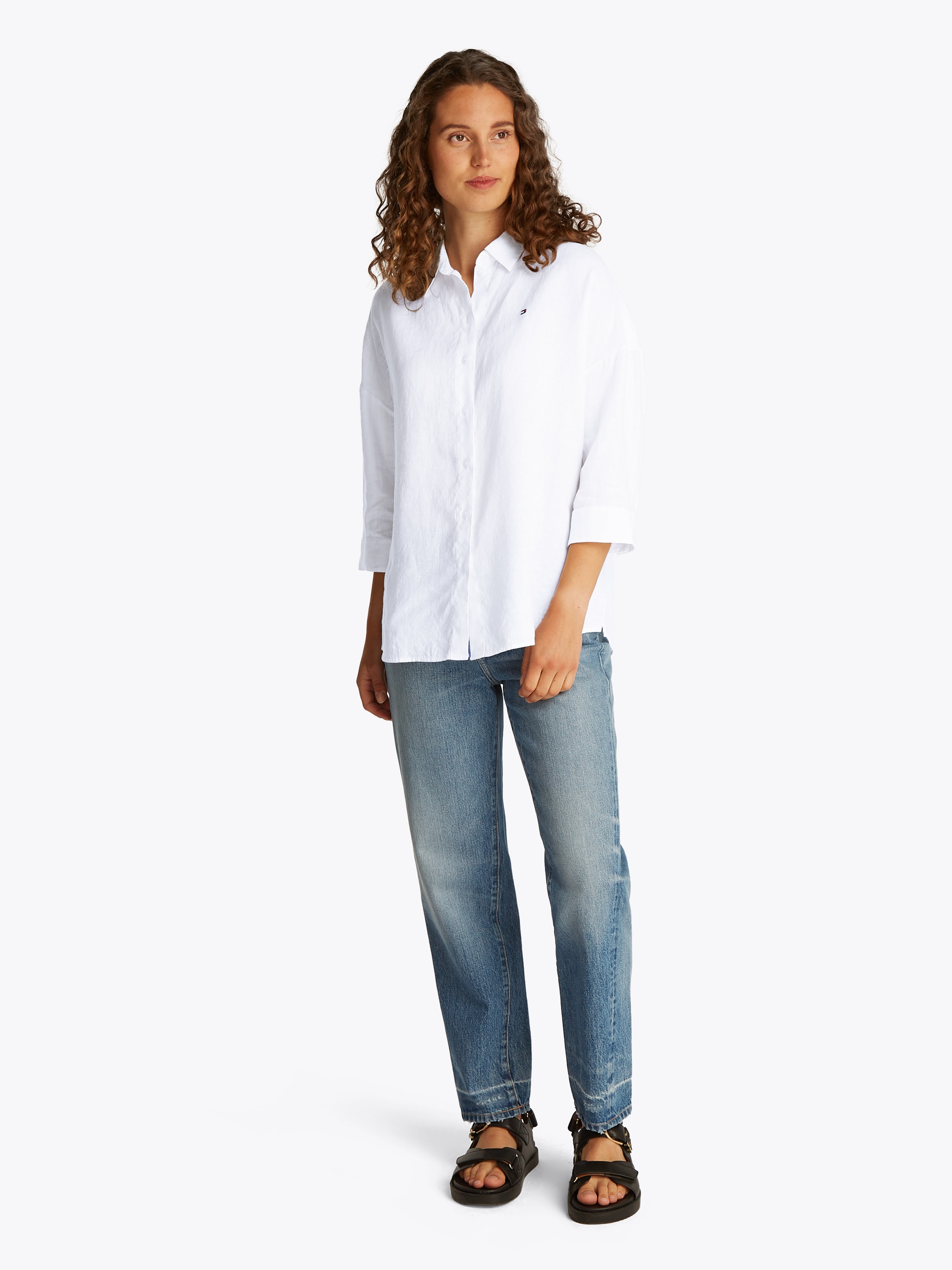 Tommy Hilfiger 3/4-Arm-Shirt »ESS LINEN LOOSE 3-4 SLEEVE SHIRT«, mit 3/4-Ärmel, Logostickerei,kühlendes Premium Leinen