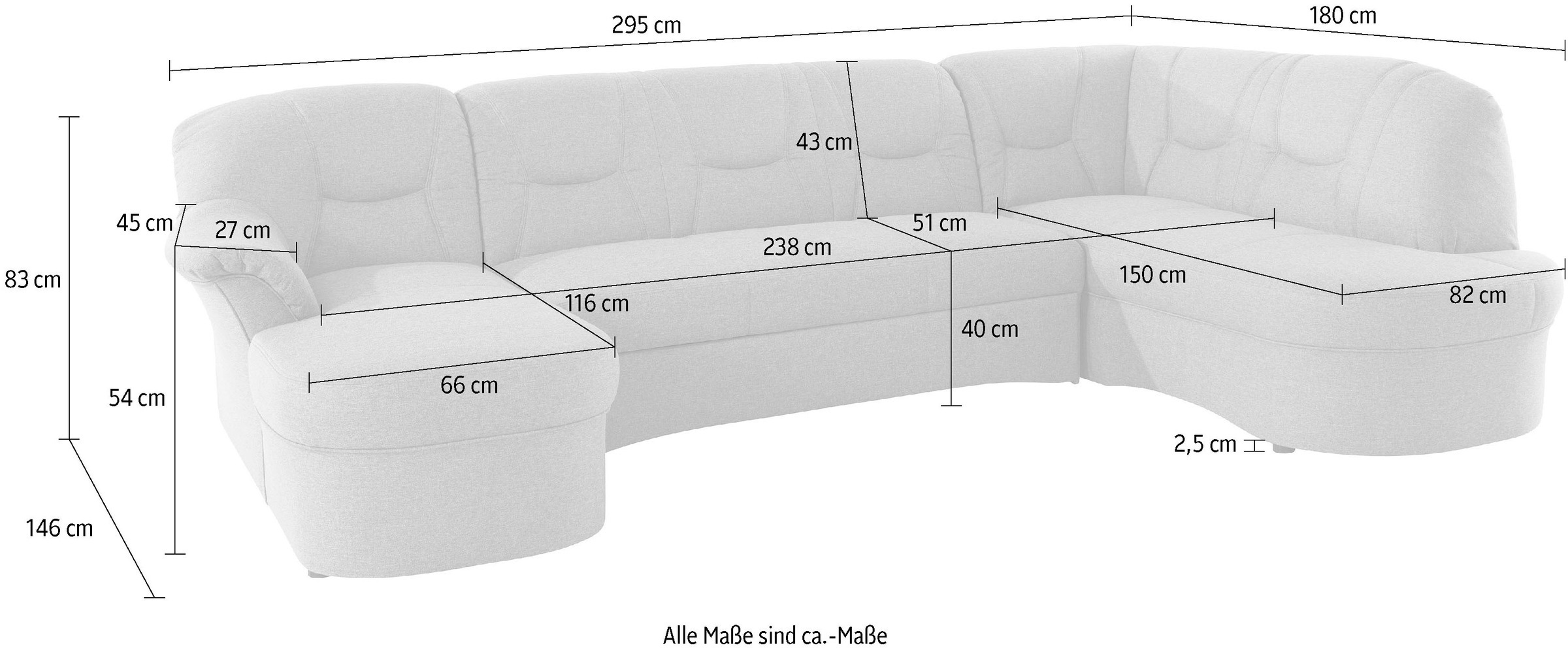 DOMO collection Wohnlandschaft »SARAFINA 295x83x180 cm, auch mit Federkern für mehr Sitzkomfort!« whlw. mit Bettfunktion, elegantes Design, U-Form