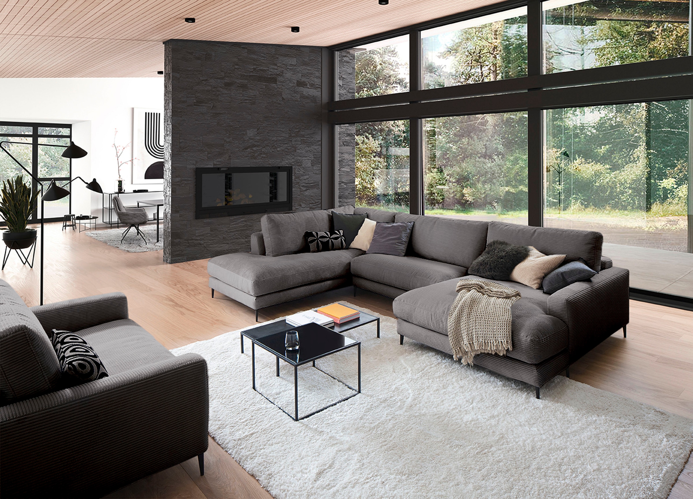 Home affaire Wohnlandschaft "Downtown XXL B/T/H: 341/223/84 cm Loungemöbel zum Relaxen" weicher Sitzkomfort, Cord-Bezug, weicher Sitzkomfort U-Form