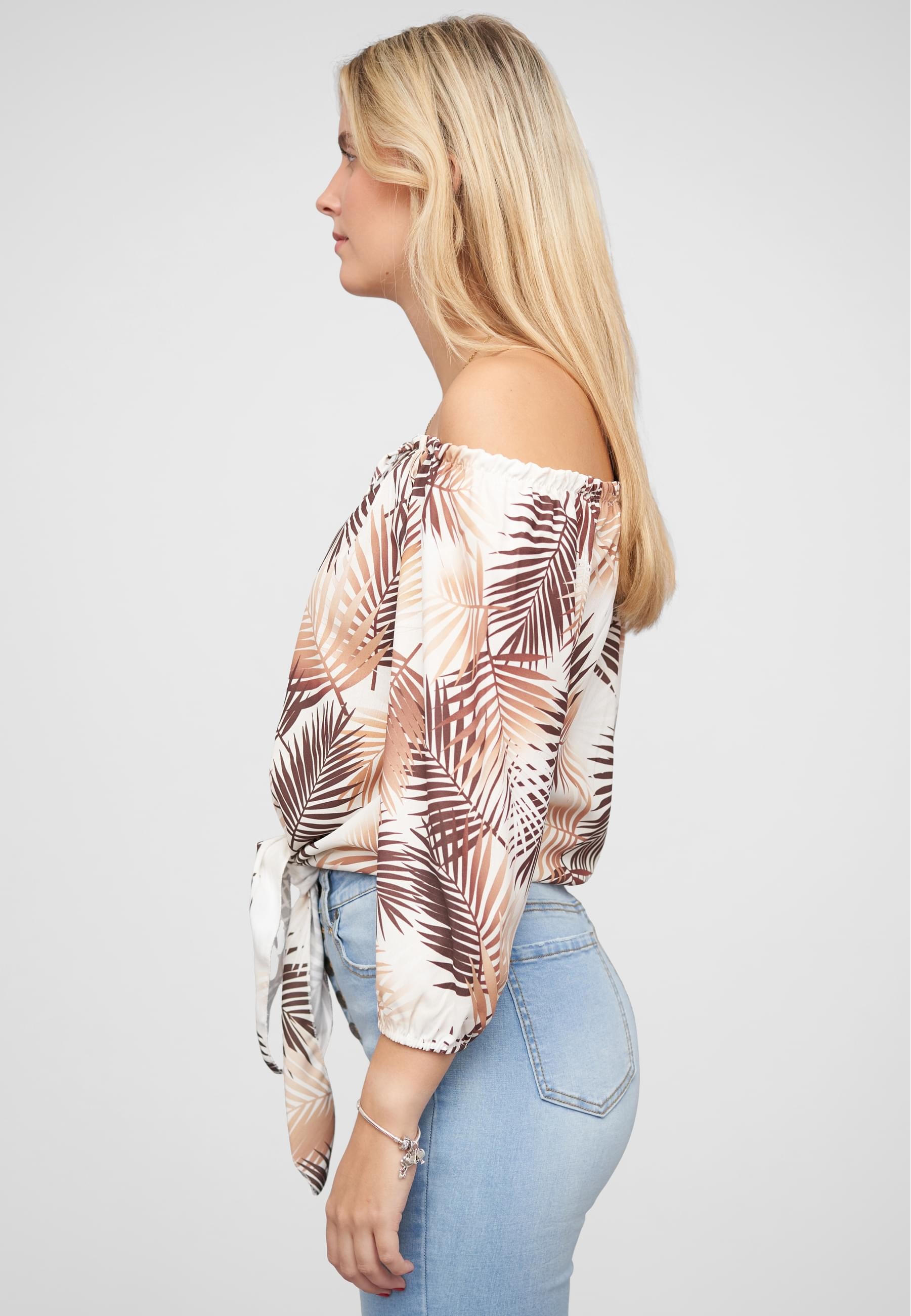 CLOUD 5IVE T-Shirt »CLOUD 5IVE Off-Shoulder Bluse mit Knotendetail und Rüschen«, (1 tlg.)