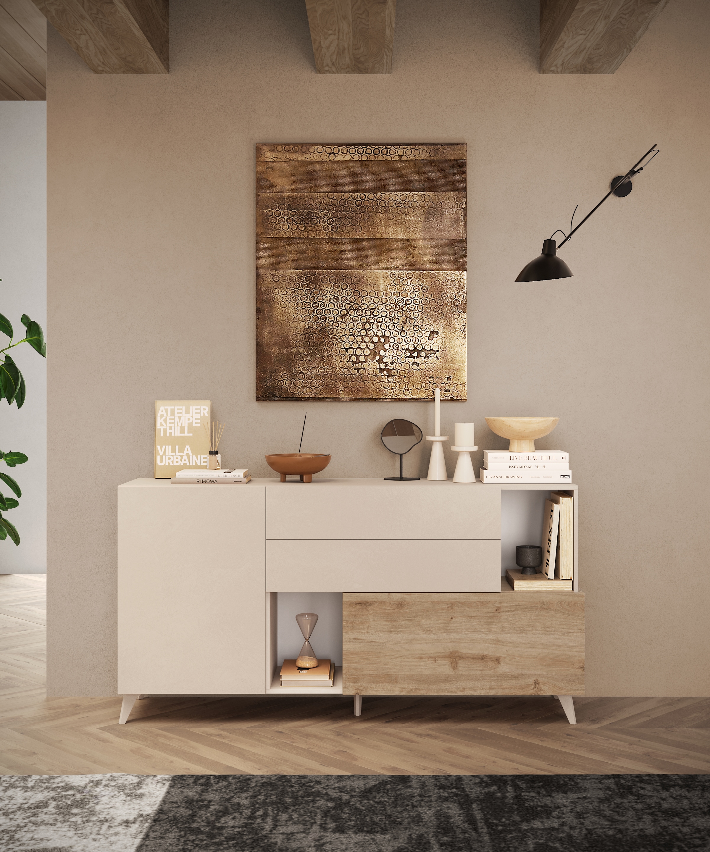 INOSIGN Sideboard »Monaco Breite 181 cm, Anrichte mit 1 Tür, 1 Klappe u. 2 Schubkästen«, Kommode, Soft/Self Closing