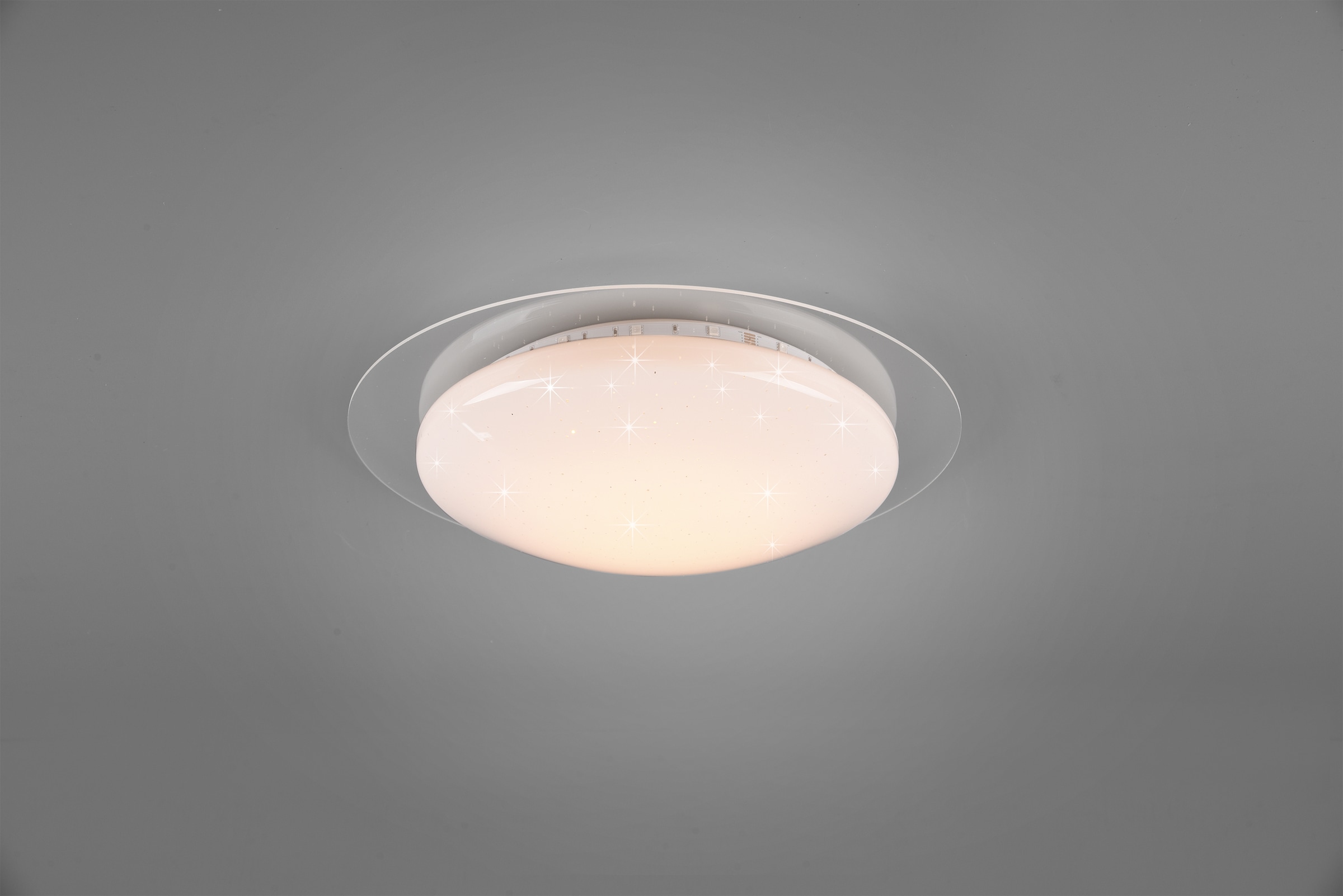 REALITY Leuchten LED Deckenleuchte »Joleen«, 1 flammig, Leuchtmittel LED-Board | LED fest integriert, Ø 35 cm mit RGB Backlight, Starlight-Effekt, inkl. Fernbed., Dimmer