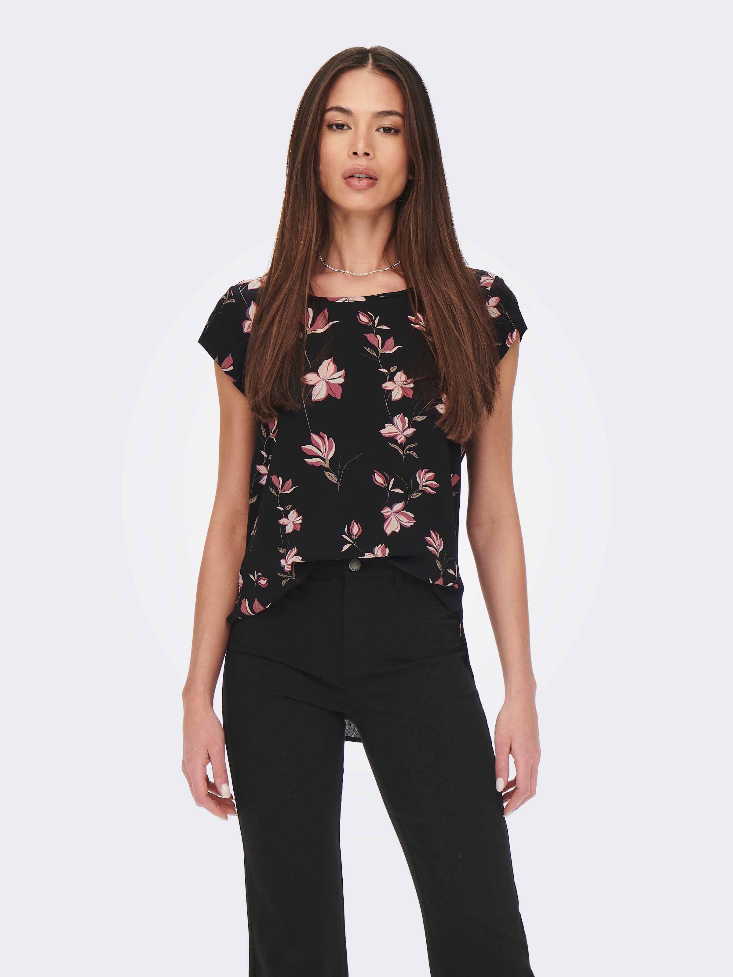 ONLY ONLVIC Short Sleeve Shirt Blouse Black Magnolia 38 4