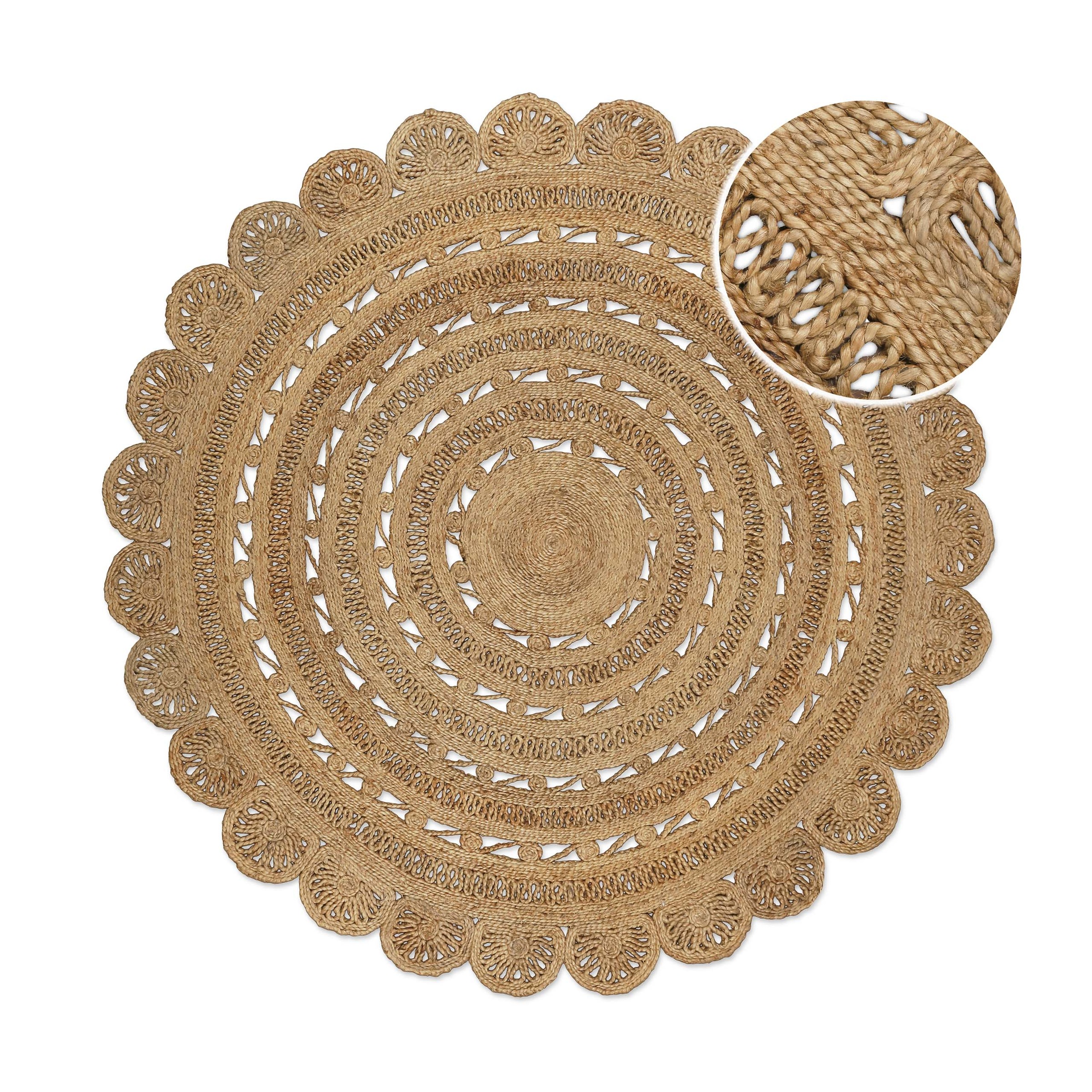 Green Looop Teppich "Bloom" rund 12 mm Höhe Jute, handgewebt, robust, strap günstig online kaufen