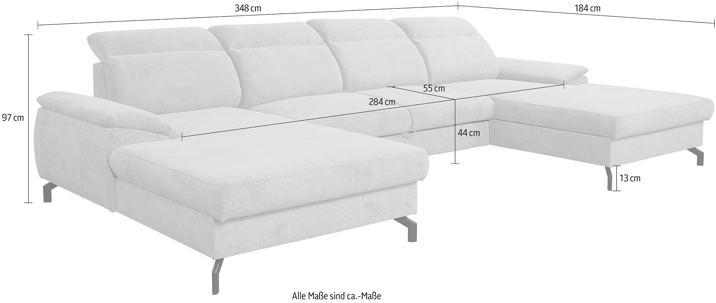 WERK2 Wohnlandschaft »Slavio U-Form«, Modernes U-Sofa mit Schlaffunktion, Bettkasten, Kopfteile verstellbar