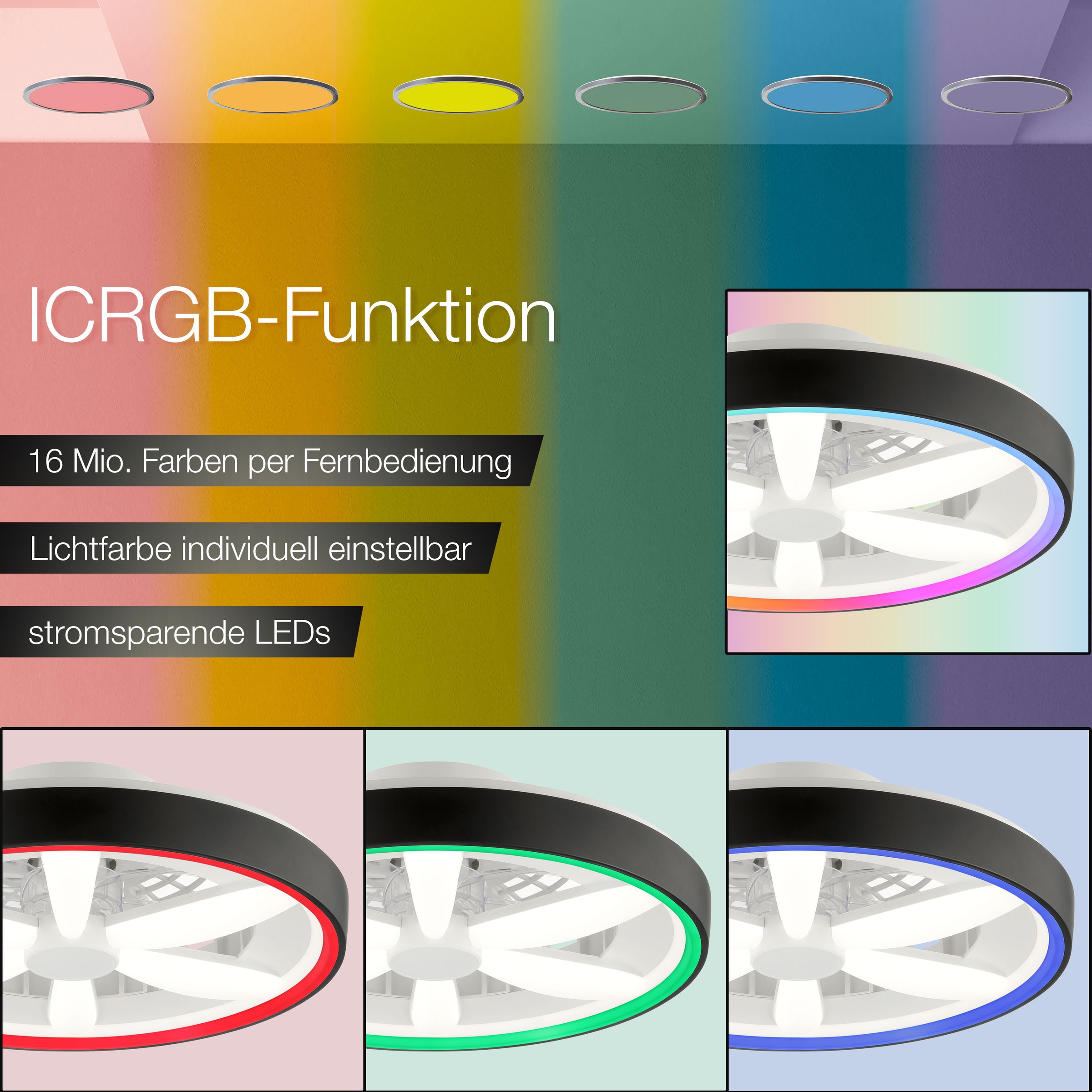 Brilliant LED Deckenleuchte »Gaiano« 1 Stk. warmweiß - kaltweiß Ø 48cm mit Ventilator, 6400 lm, dimmbar, RGB, 2700-6500 K
