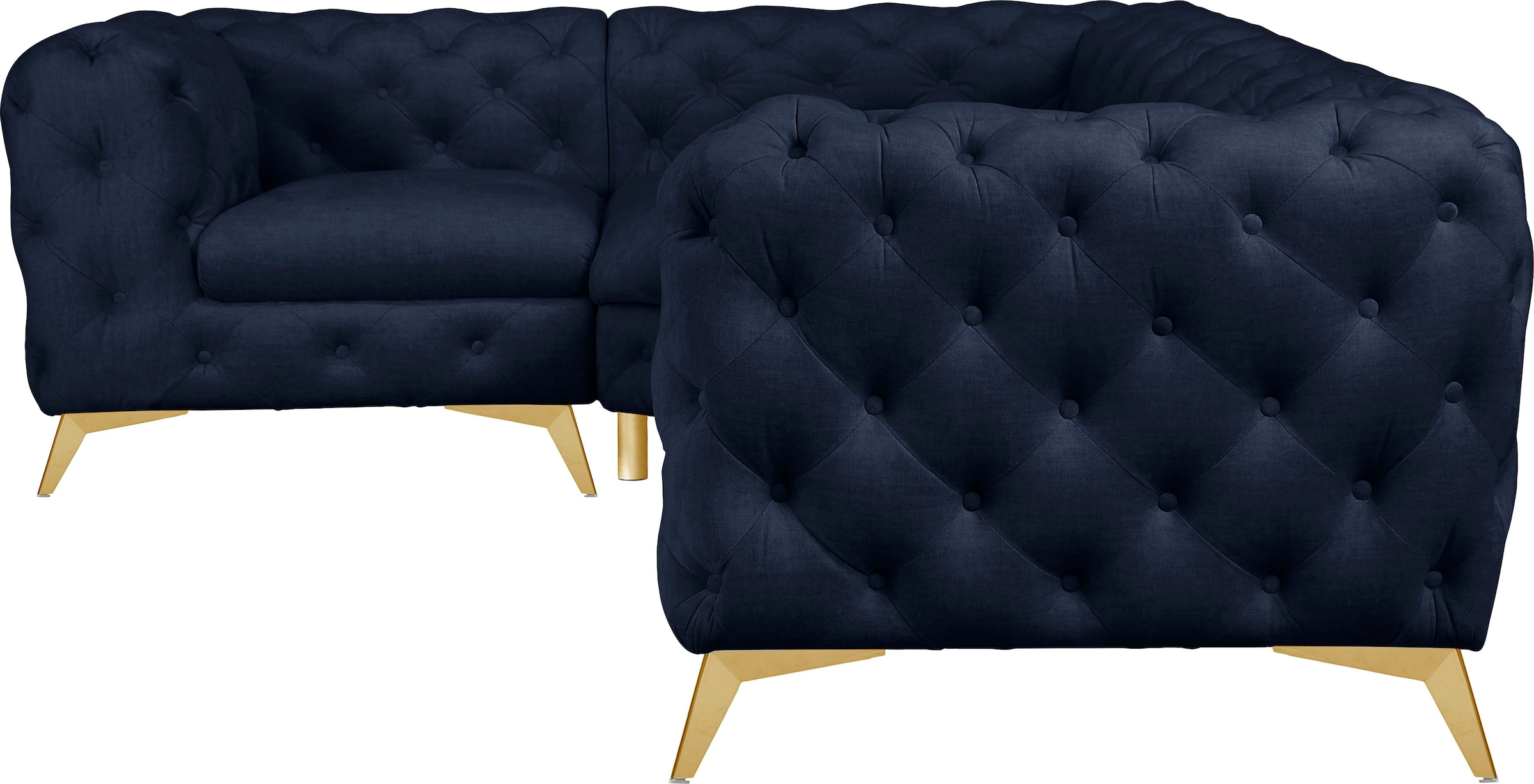 Leonique Chesterfield-Sofa »Ecksofa GLYNIS L-Form mit Wellenunterfederung, Maße B/T/H 264/204/75cm«, aufwändige Knopfheftung, moderne Chesterfield Optik, Fußfarbe wählbar