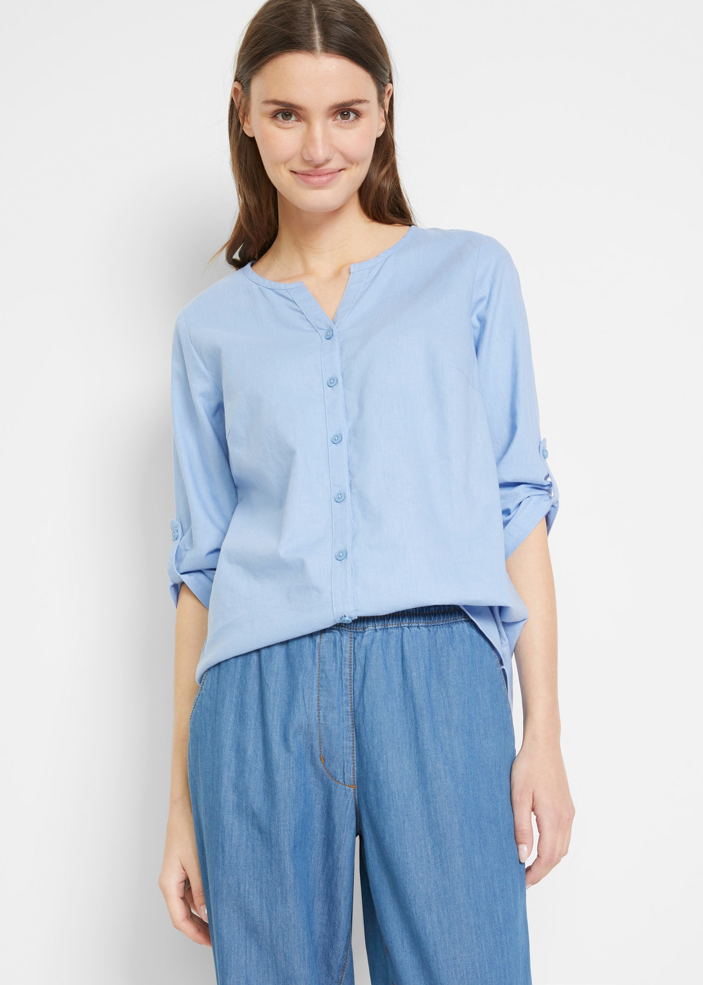 bonprix Langarmbluse »Bluse mit Leinen, 3/4 Arm« Regular Fit, für den Alltag, aus Leinen und Baumwolle
