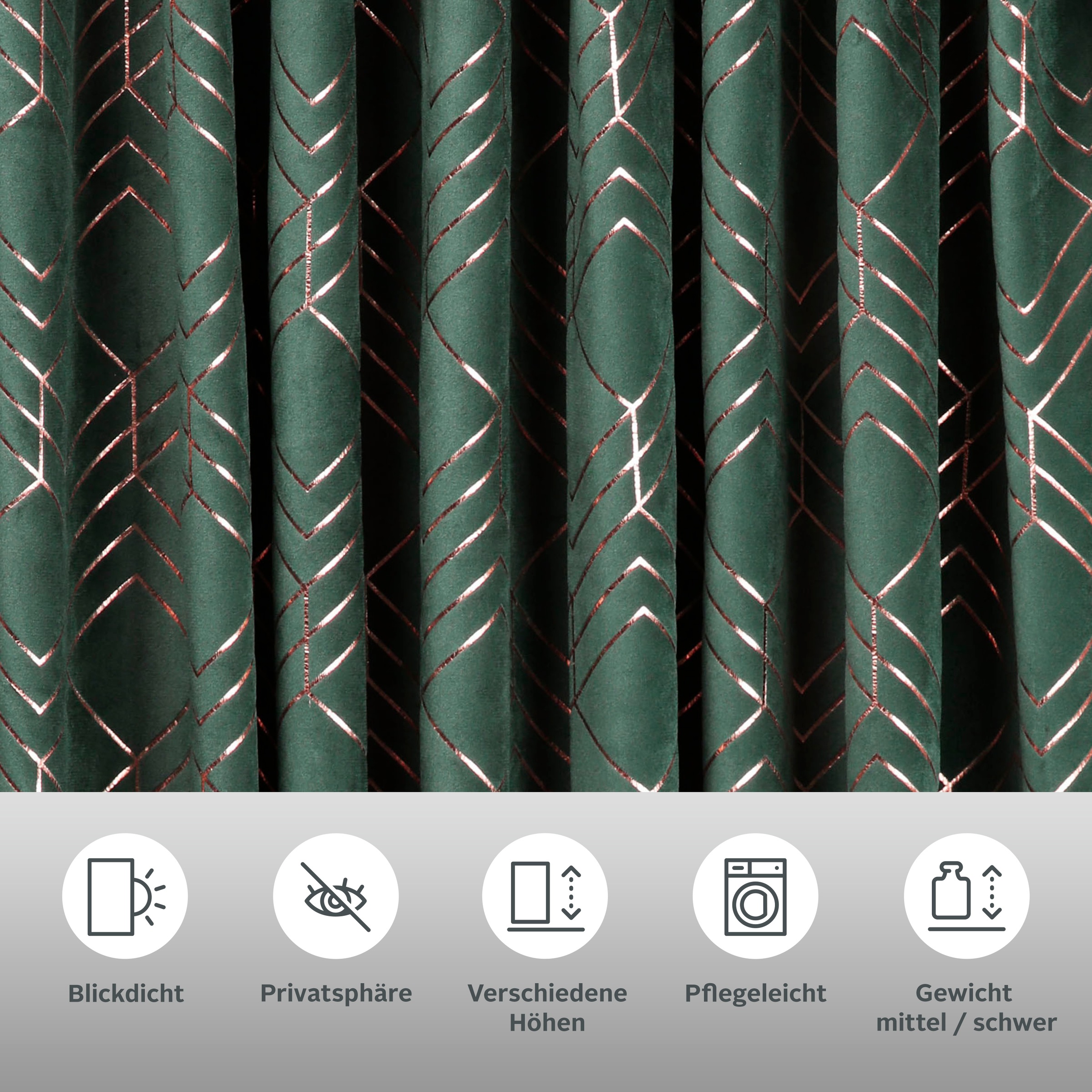 Thumbnail - my home Vorhang "Velvet Foil" Multifunktionsband 2 Stk. tlg. Samt