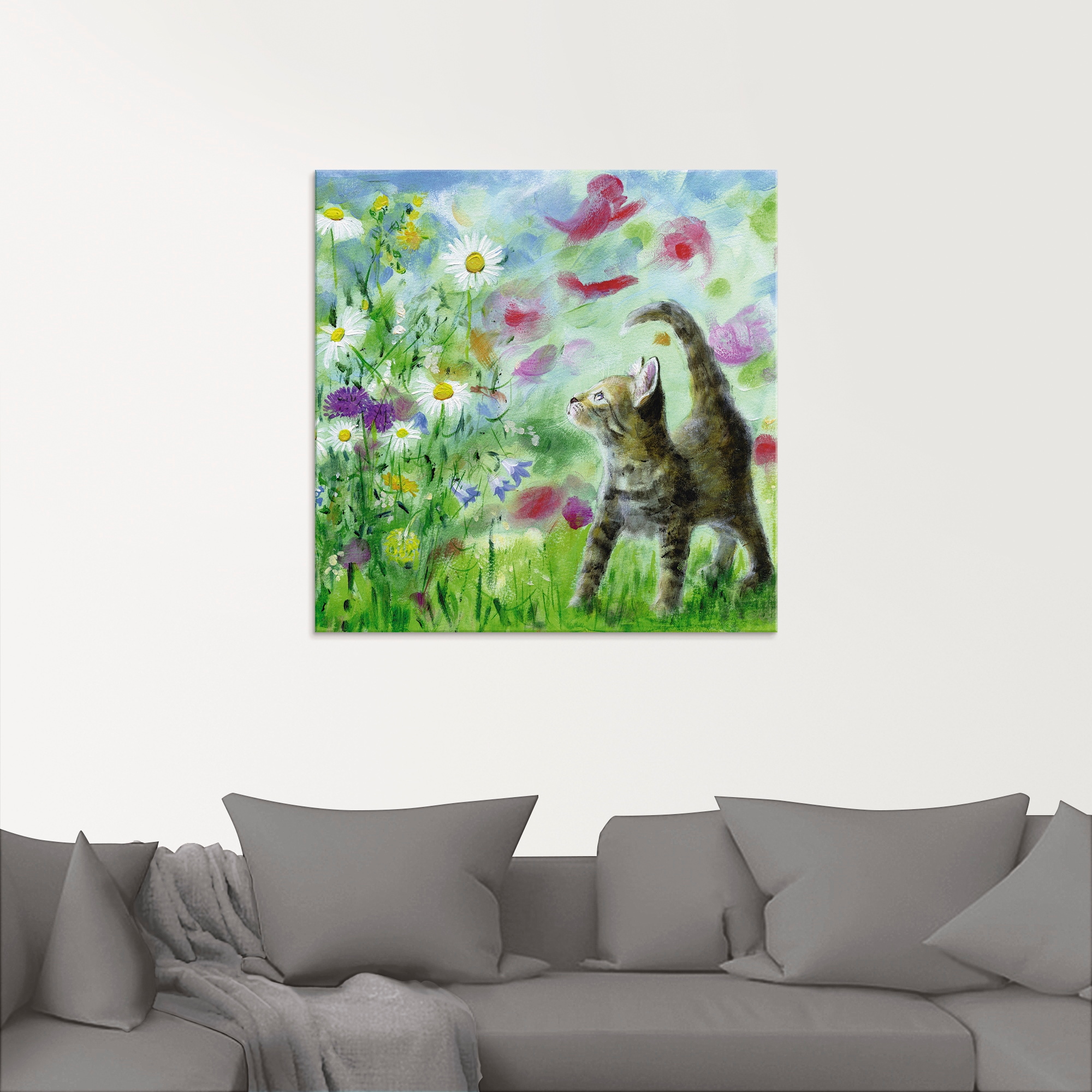 Artland Glasbild »Sommerwiese mit Kätzchen«, Haustiere, (1 St.), in verschiedenen Größen