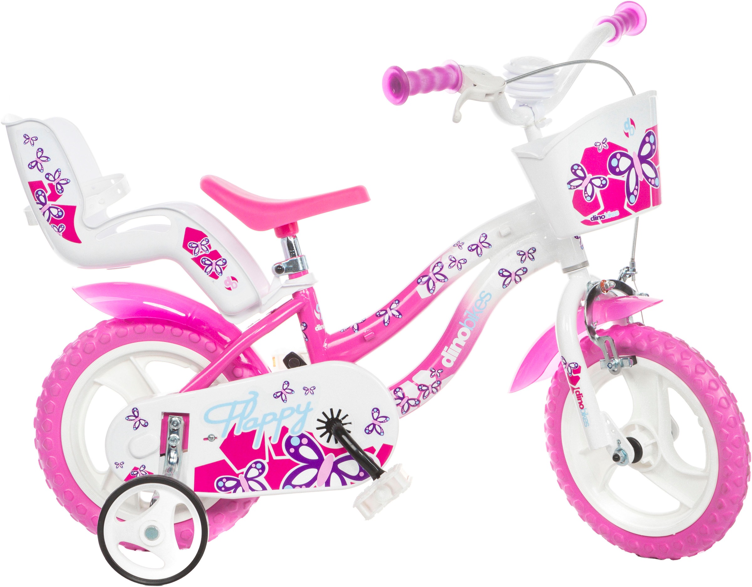 DINO Kinderfahrrad "Mädchenfahrrad 12 Zoll", 22cm, 12 Zoll (30,48cm), pink, Fahrräder, mit Stützrädern, Korb und Puppensitz