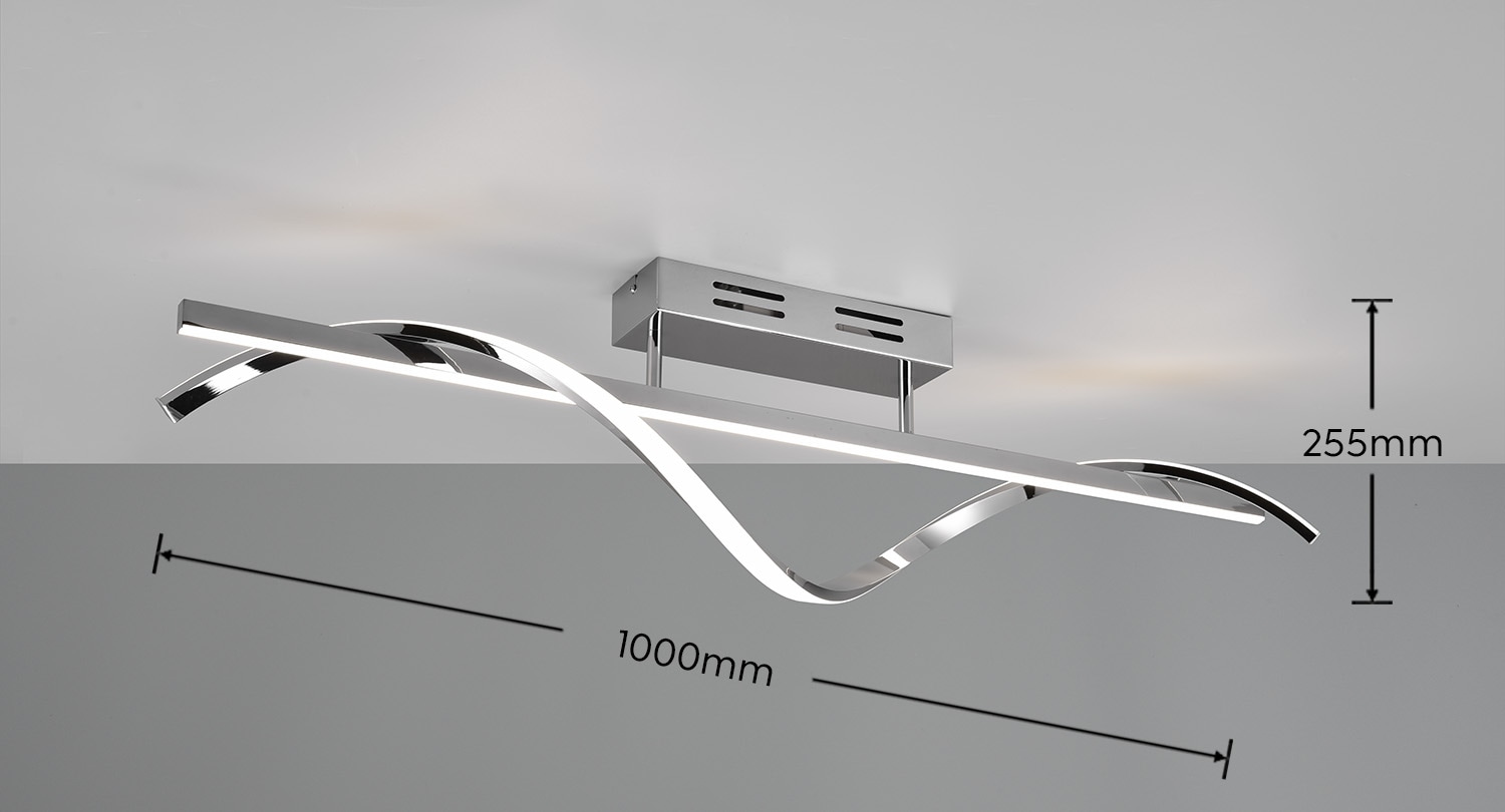 REALITY Leuchten LED Deckenleuchte »ISABEL, Deckenlampe 26W LED kaltweiß 4000K 3000 Lumen, Switch Dimmer«, 1 flammig, Leuchtmittel LED-Board | LED fest integriert, 3-Stufen dimmbar über Wandschalter, chrom verspiegelt, 100x 25x 18 cm