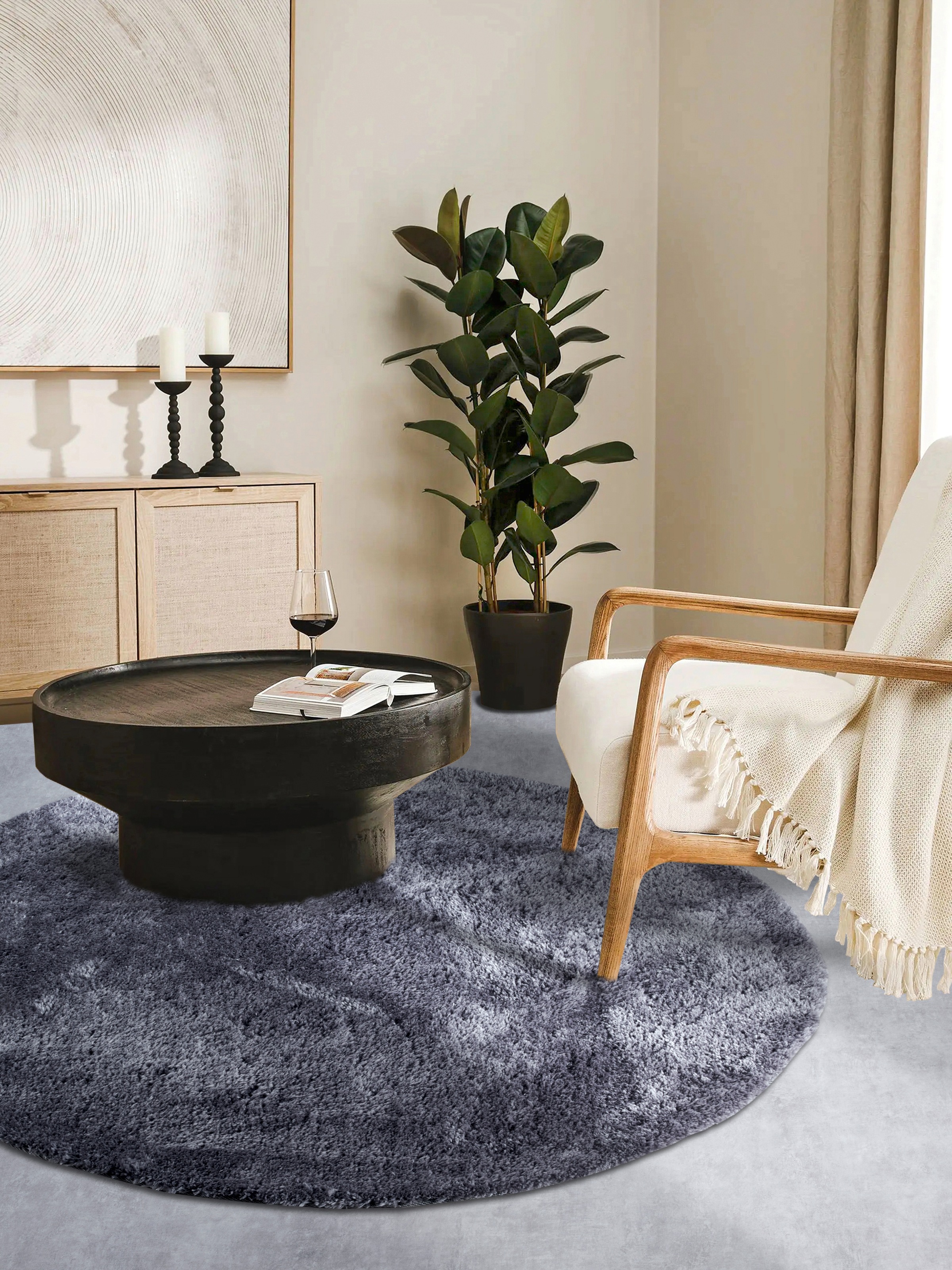 HANSE Home Hochflor-Teppich »Olaf«, rund, 38 mm Höhe, Langflor, Shaggy, einfarbig, flauschig, weich, glänzend, modern, uni