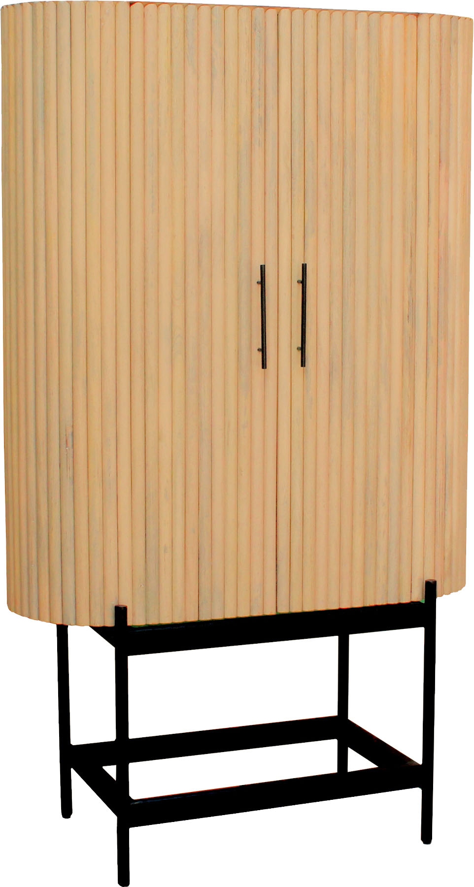 SIT Mehrzweckschrank "Rovinj aus Mangoholz mit Lamellen-Design & Metallfüßen" 1 Stk. tlg. 2 Türen, 3 Fächer & 52 cm hohe schwarze Metallfüße