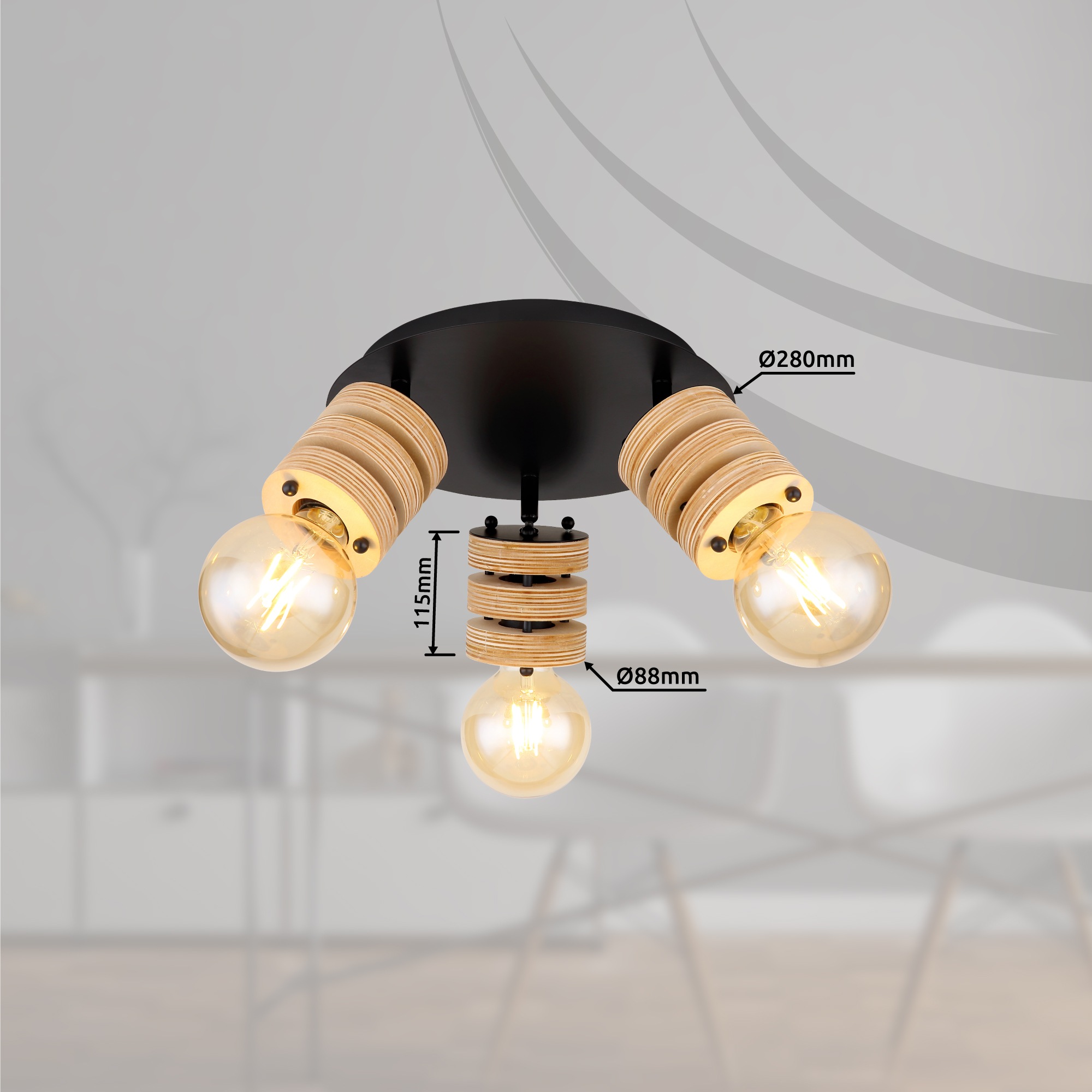 GLOBO LIGHTING Deckenspot »ANGELINE« E27 1 Stk. Strahler schwarz matt, MDF braun, für Innenräume