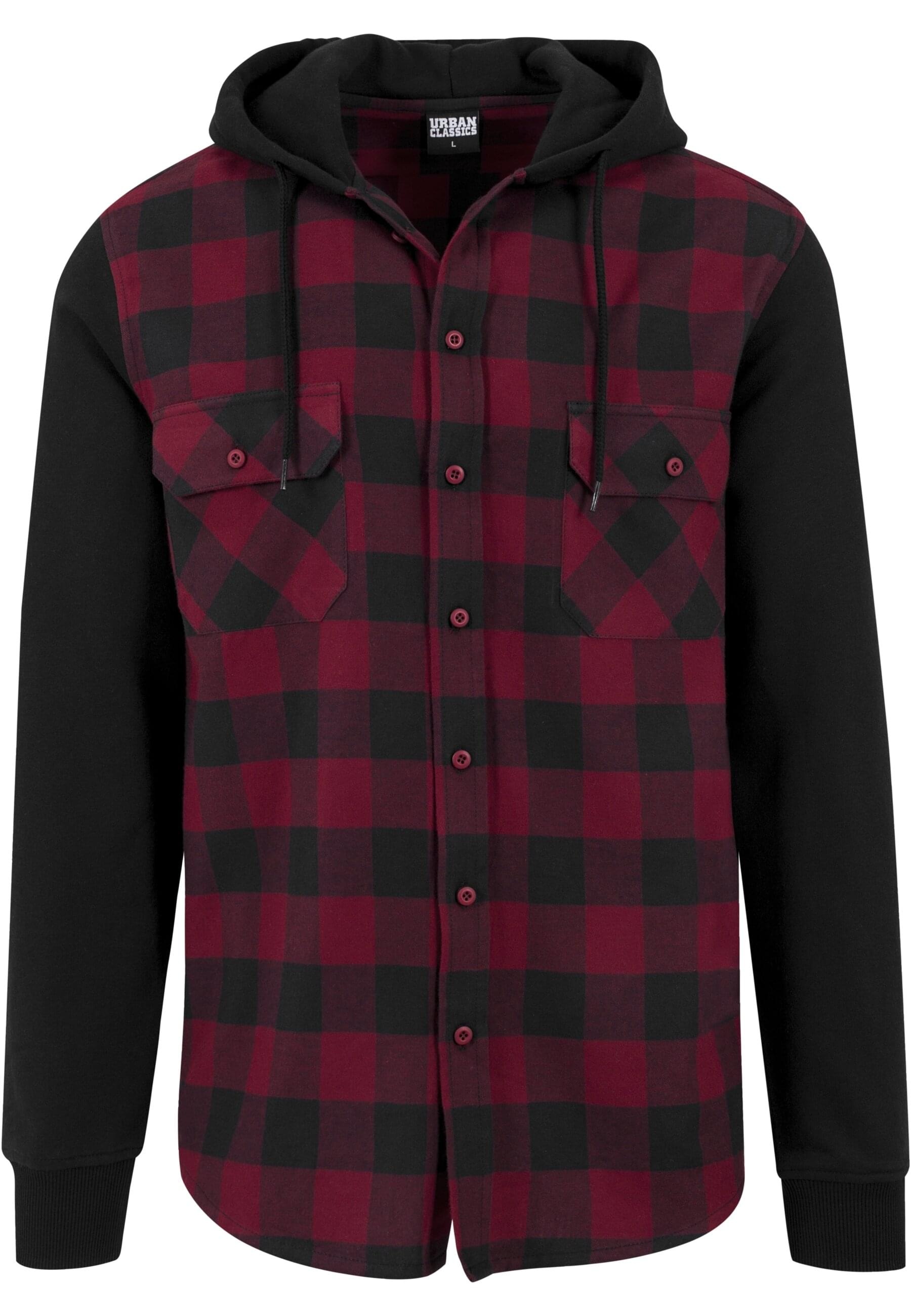 URBAN CLASSICS Shirtjacke »Herren Hooded Checked Flanell Sweat Sleeve Shirt«, (1 tlg.)
