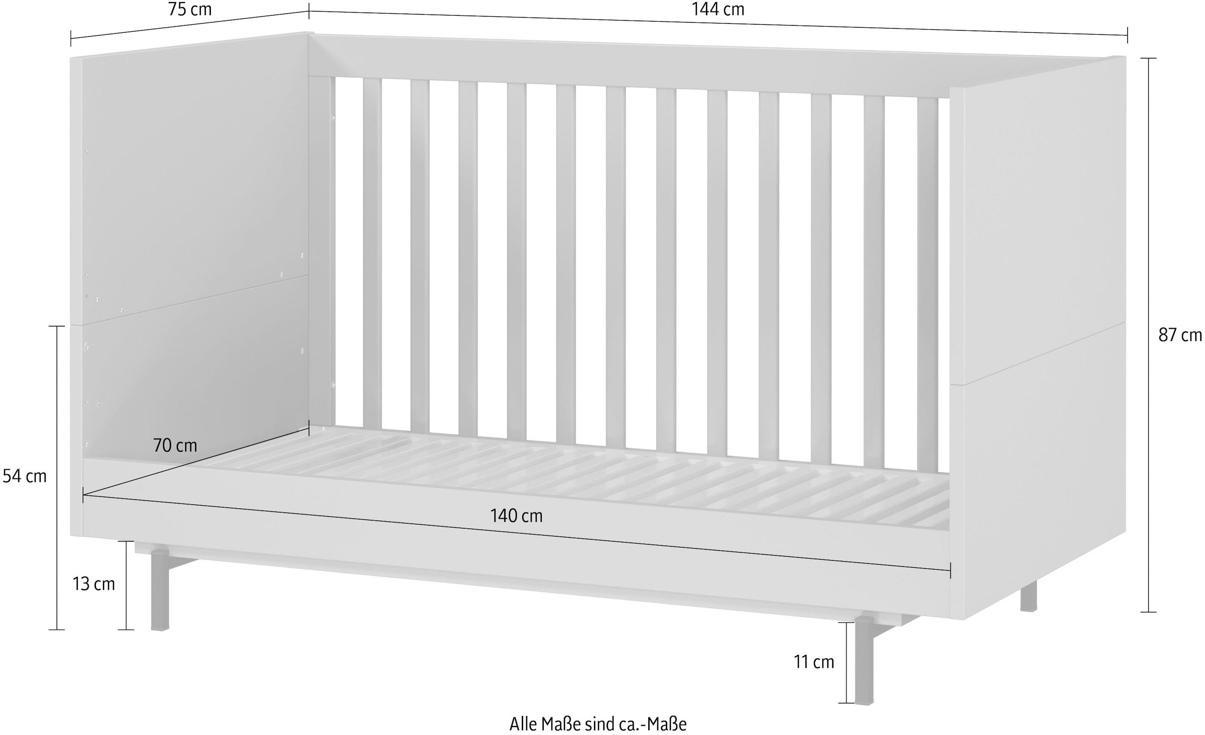 GERMANIA Babybett »Tomino«, (1 tlg.), inkl. Umbauseiten, B/H/T 144/87/75 cm, belastbar bis 100 kg