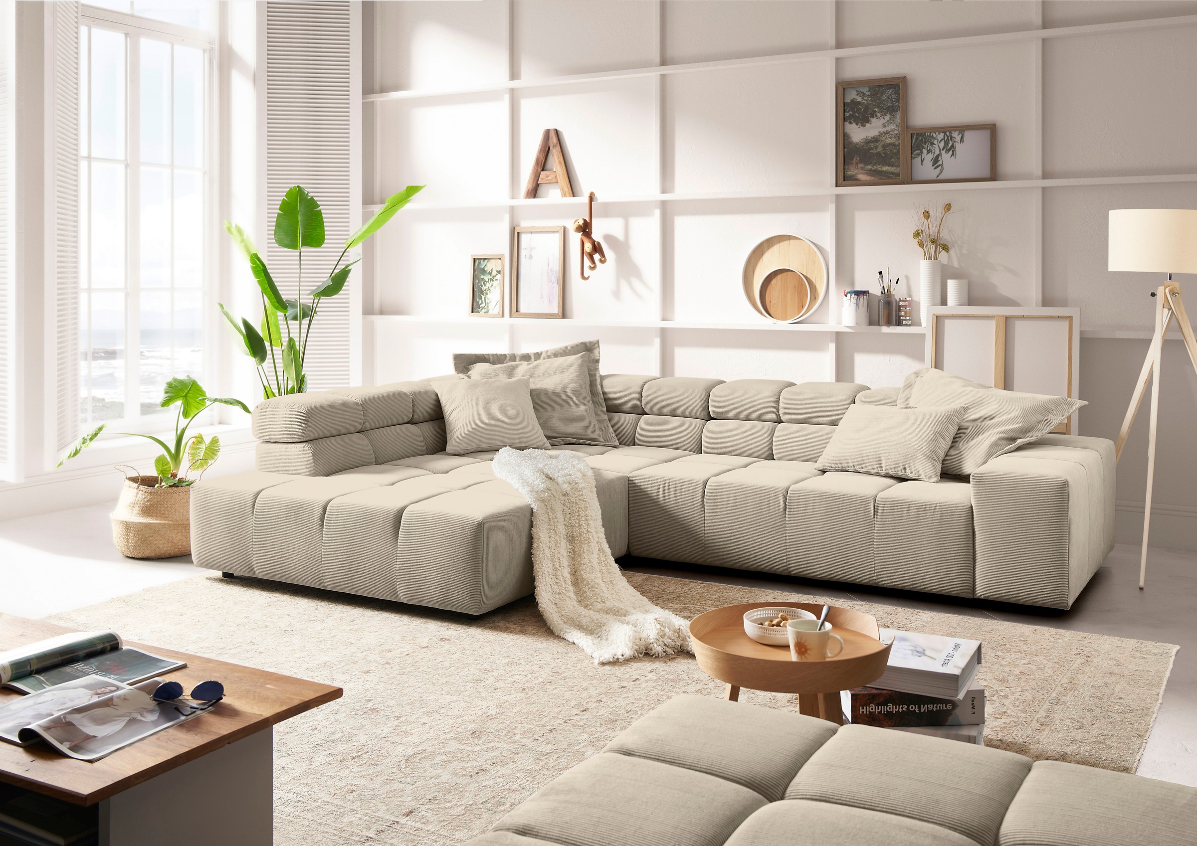 Home affaire Ecksofa "Ancona, Ecksofa, incl. Kopfteilverstellung, Breite 319 cm, L-Form" wahlweise motorische Sitztiefenverstellung, auch in Cord + Easy Care