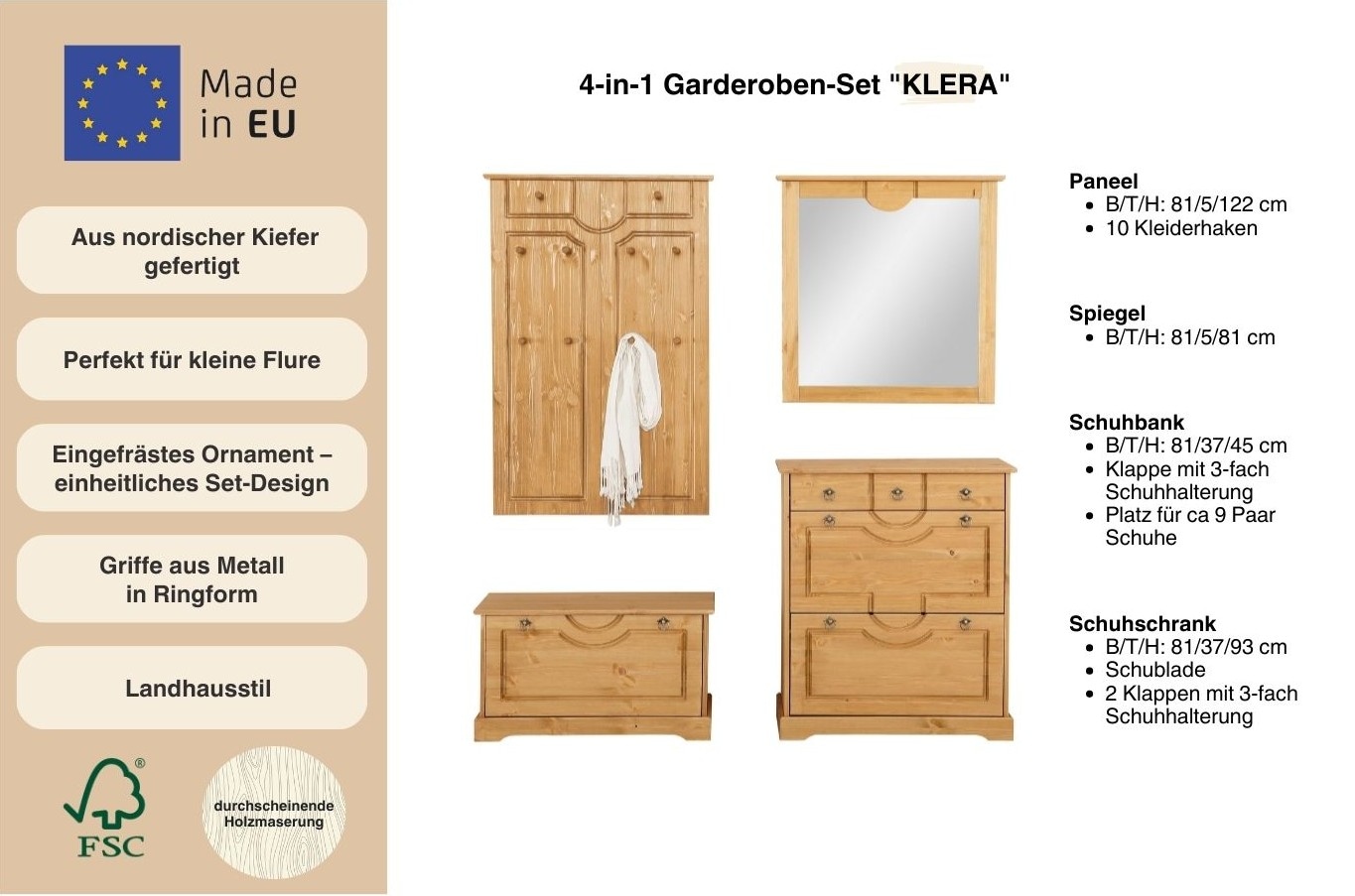 Home affaire Garderoben-Set »Klera«, (Set, 4 St.)