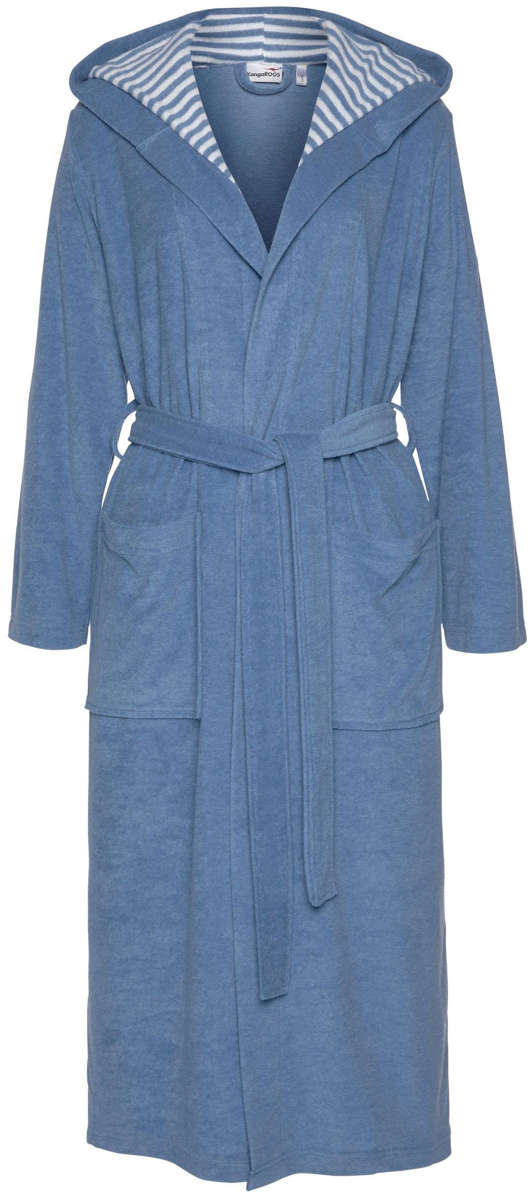 KangaROOS Damenbademantel »Dalia, ideal für Sauna & Spa, Standardlänge & Überlänge«, (1 St.), Uni-Farben mit Streifen, mit Taschen, XS-3XL, auch in extra lang