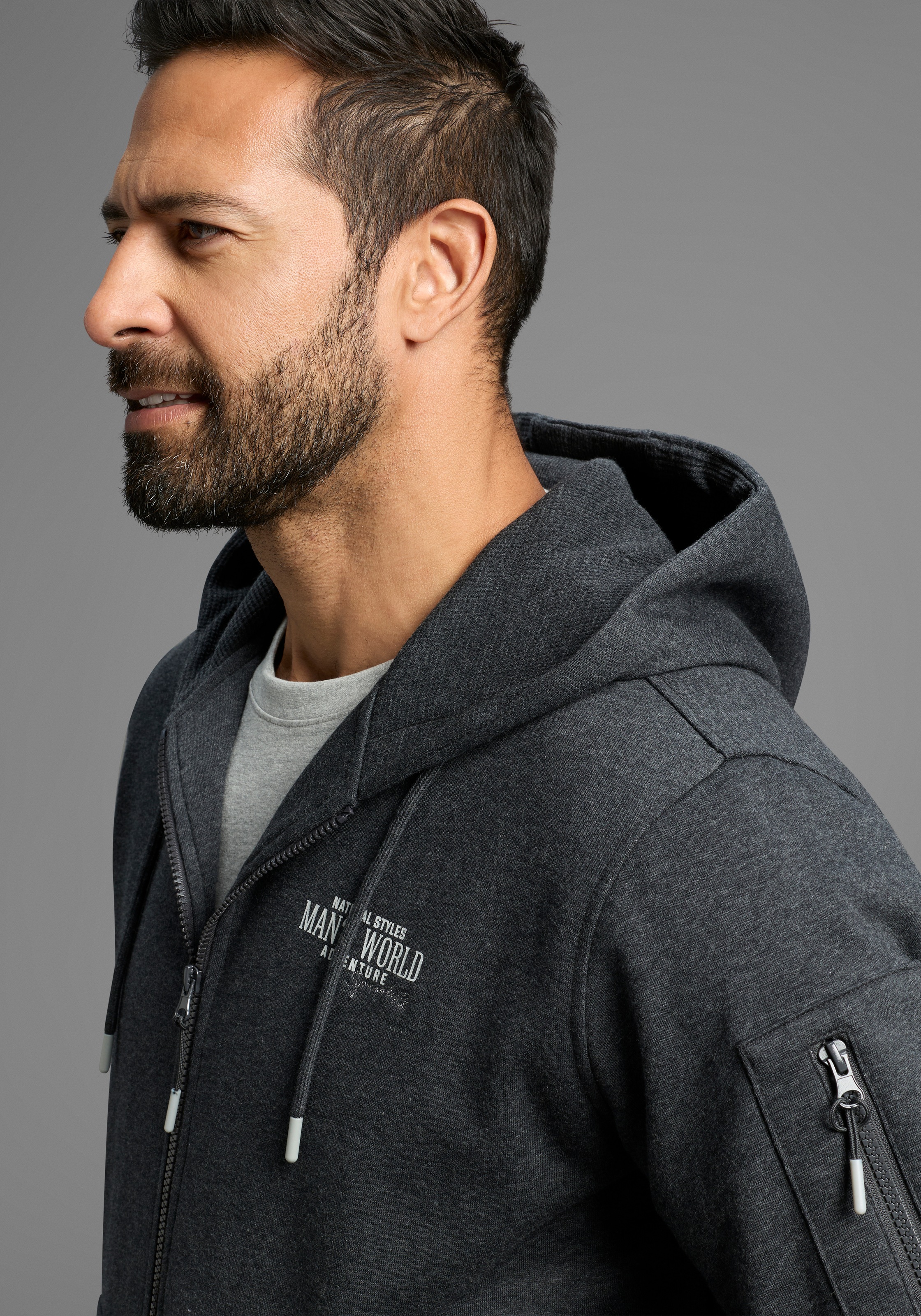 Thumbnail - Mans World Kapuzensweatjacke Langarm, mit Print, mit Kapuze, Tasche am Ärmel