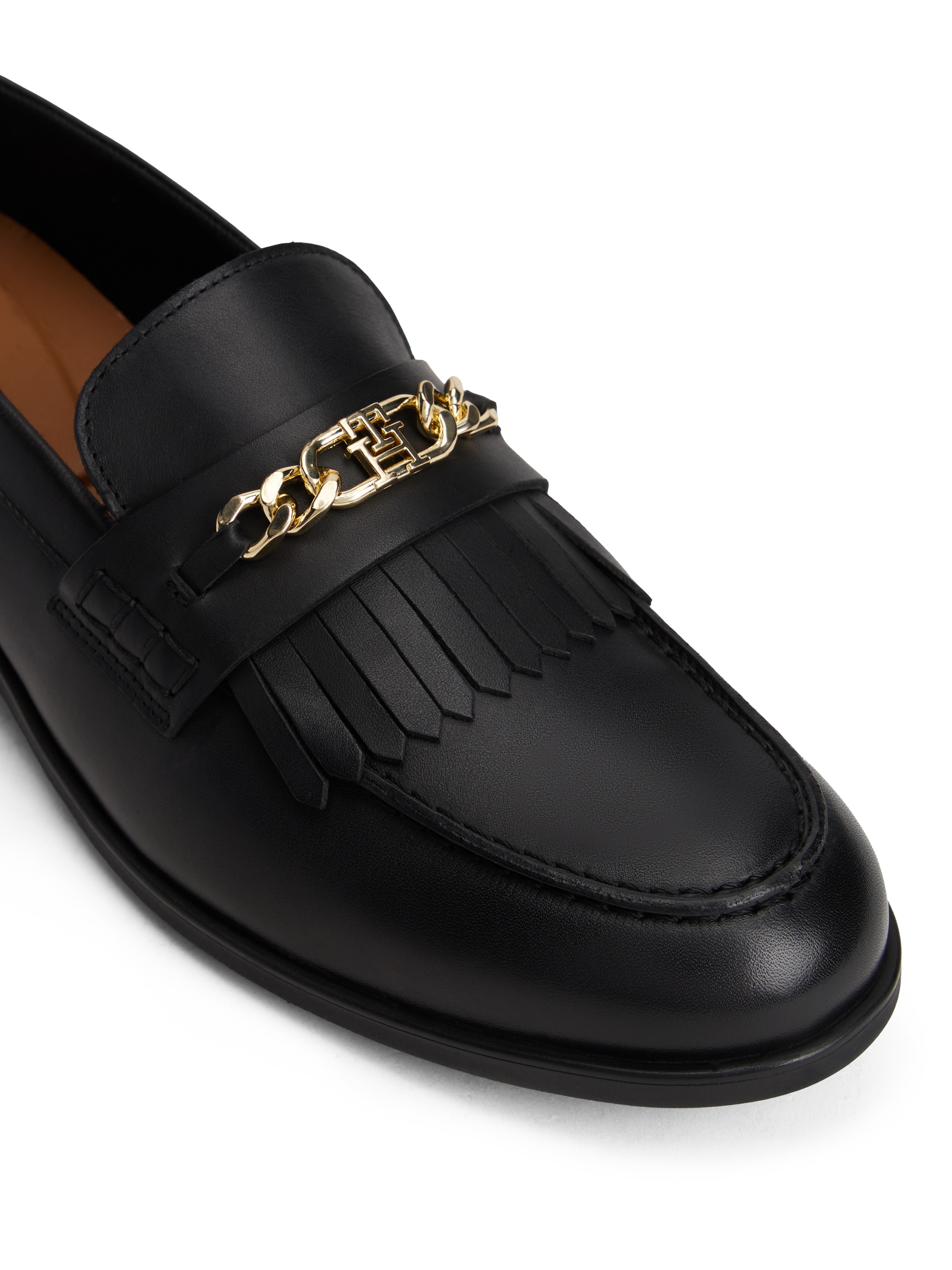 Tommy Hilfiger Loafer »TH CHAIN FRINGE LEATHER LOAFER«, Blockabsatz, Slipper, Businessschuh mit modischen Fransen
