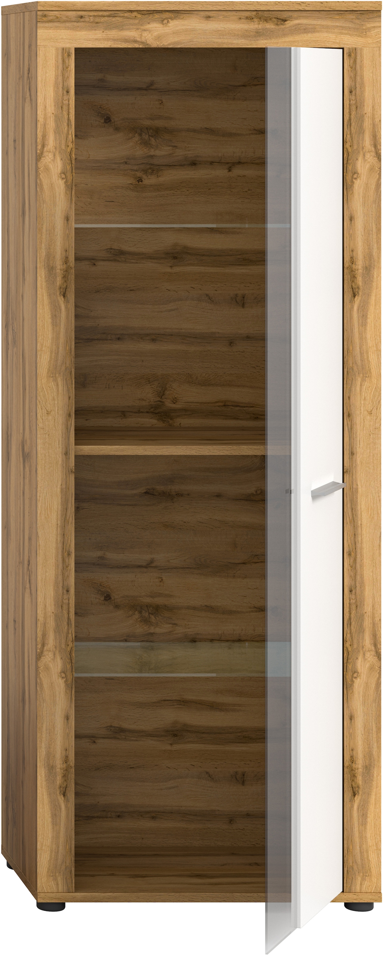 INOSIGN Standvitrine »Vitrine 60x159x35 cm in Eiche mit weißer Front«, Wohnzimmer, Wohnzimmermöbel, Vitrinenschrank, Vitrine, Glasvitrine