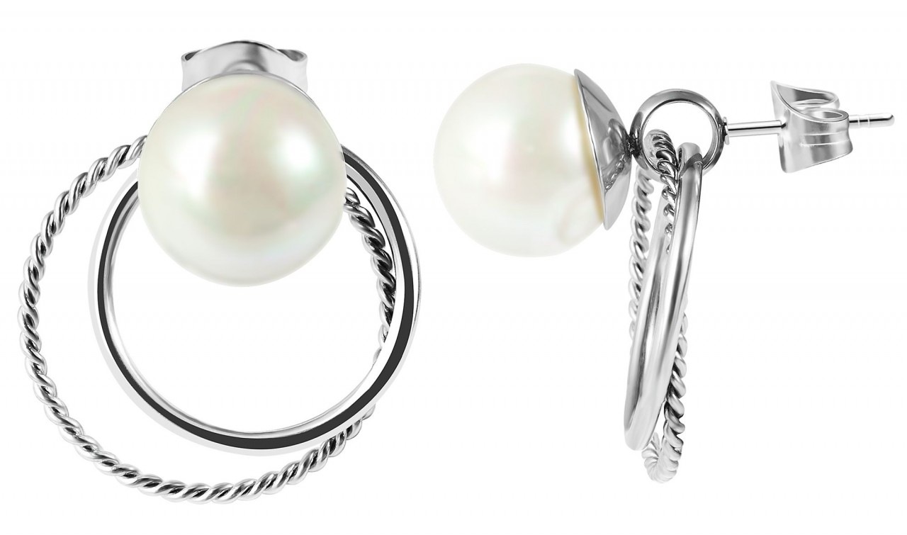 Paar Ohrhänger ADELIA´S "Damen Ohrstecker aus poliertem Edelstahl und Perle Ø 18 mm", silber, Ohrringe, Damen, Damen, Edelstahl