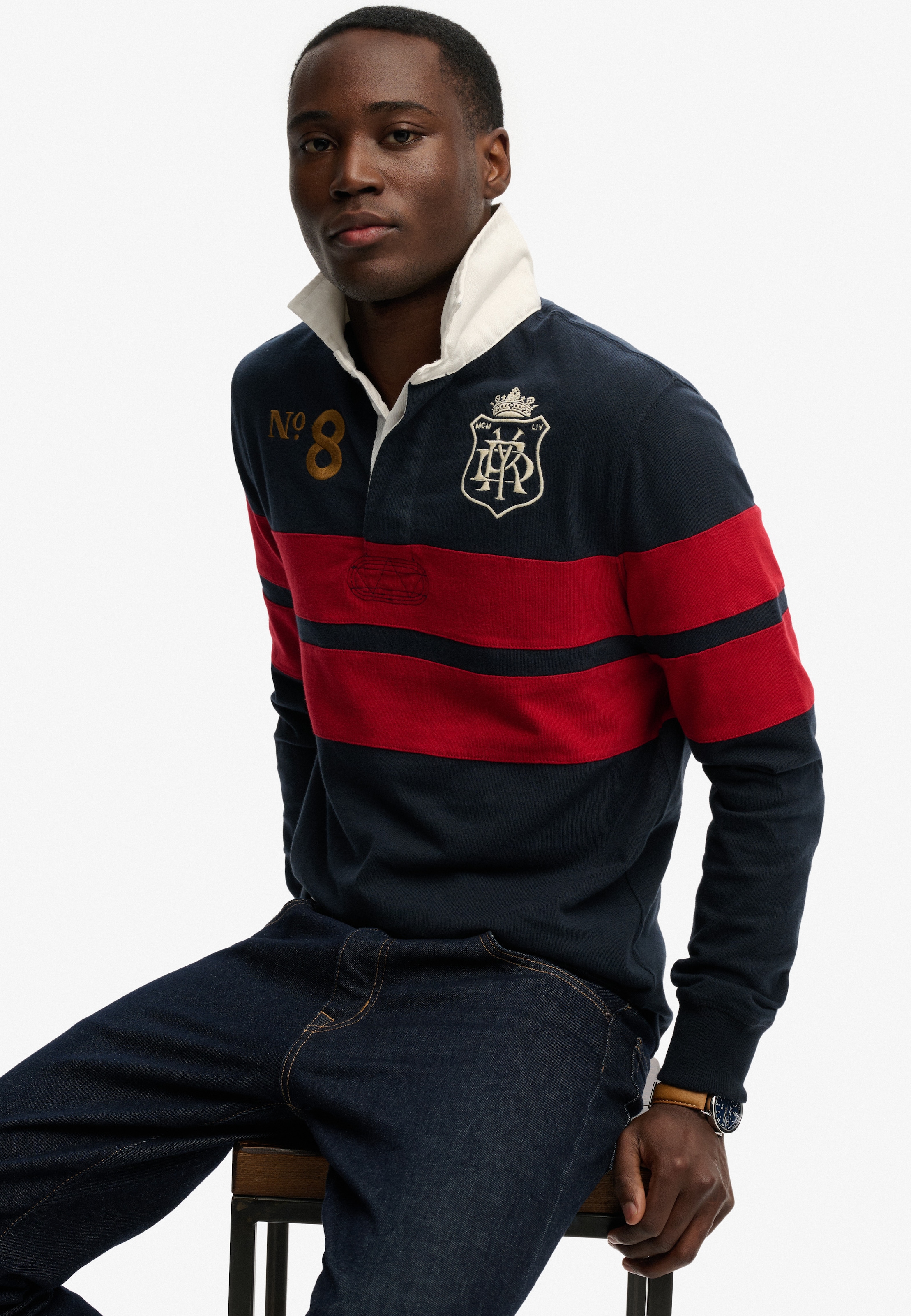Superdry Langarmshirt »DOUBLE EMBLEM STRIPE RUGBY« aus Baumwolle und Single Jersey, Relaxed Fit, gestreifte Optik