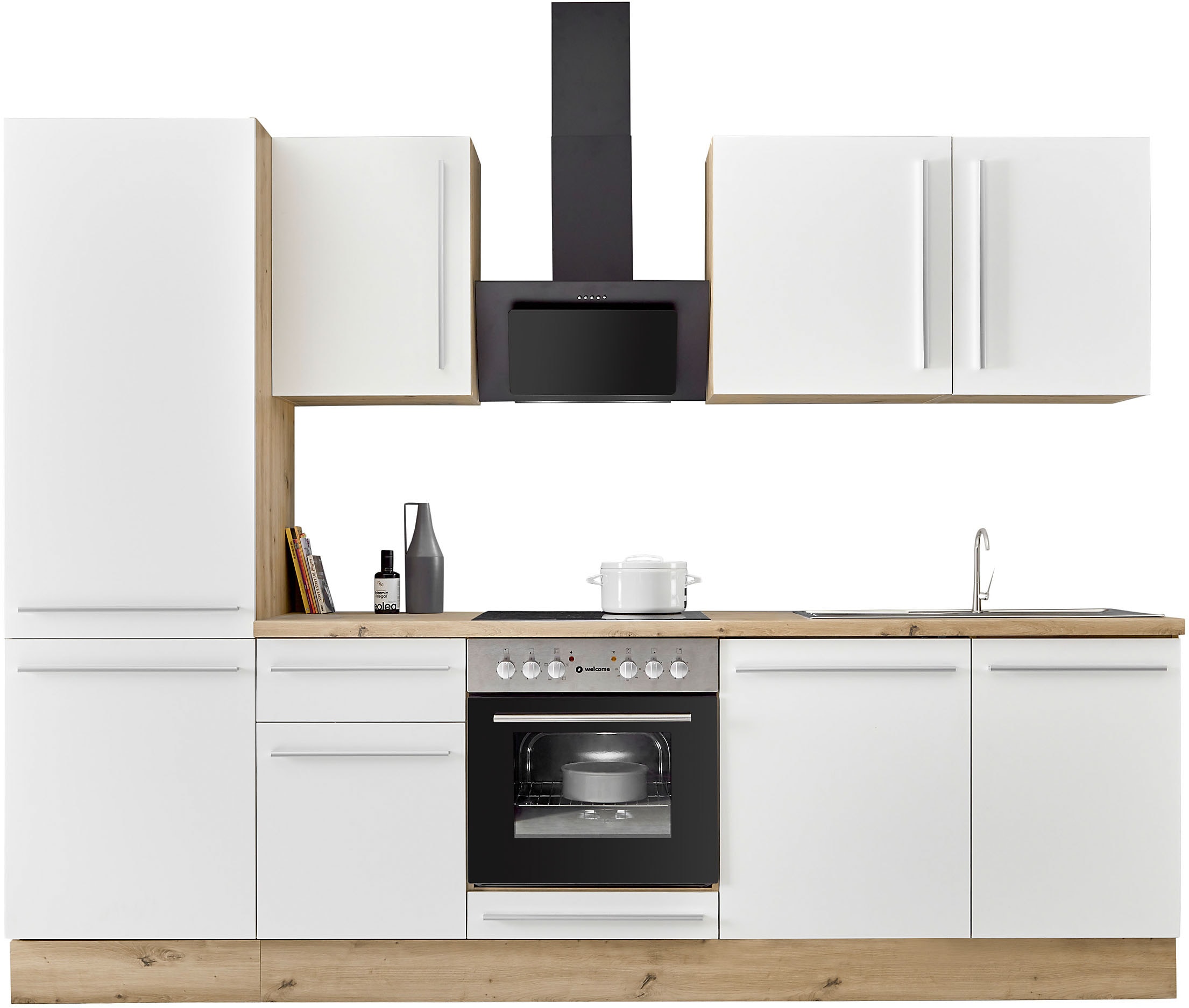 KOCHSTATION "KS-Florida mit 38mm starker Arbeitsplatte" Breite 280 cm, wahlweise mit E-Geräten, Soft-Close-Funktion