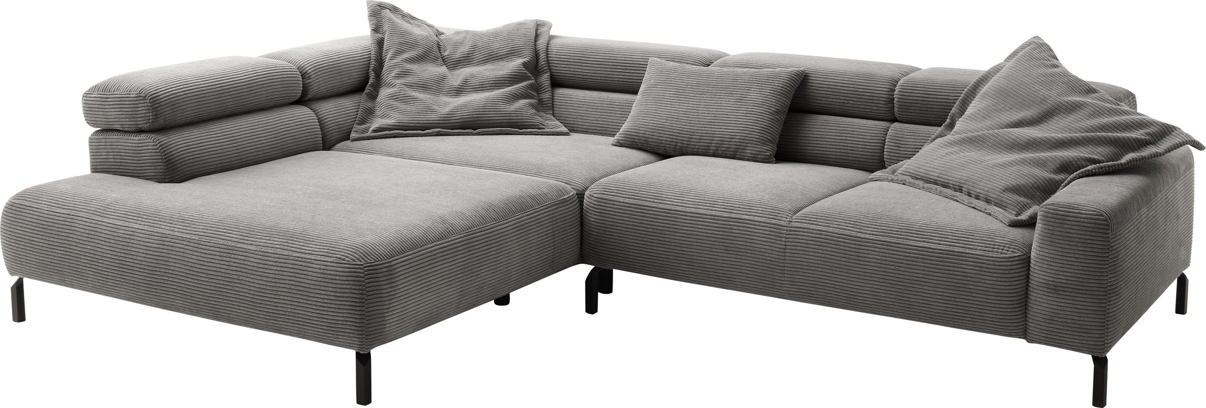Places of Style Ecksofa »Antonelli, L-Form, inkl. Kopfteilverstellung, Breite 312 cm«, ohne Sitztiefenverstellung, in Cord, dunkelgrau