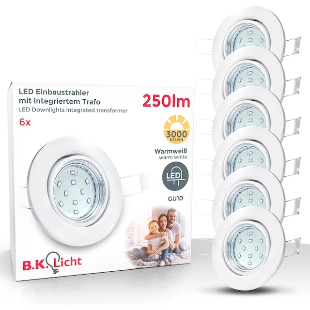 B.K.Licht LED Einbauleuchte »Hila«, 6 flammig-flammig, LED Einbaustrahler schwenkbar  weiß GU10 Decken-Spot Einbauspot 6er SET | BAUR