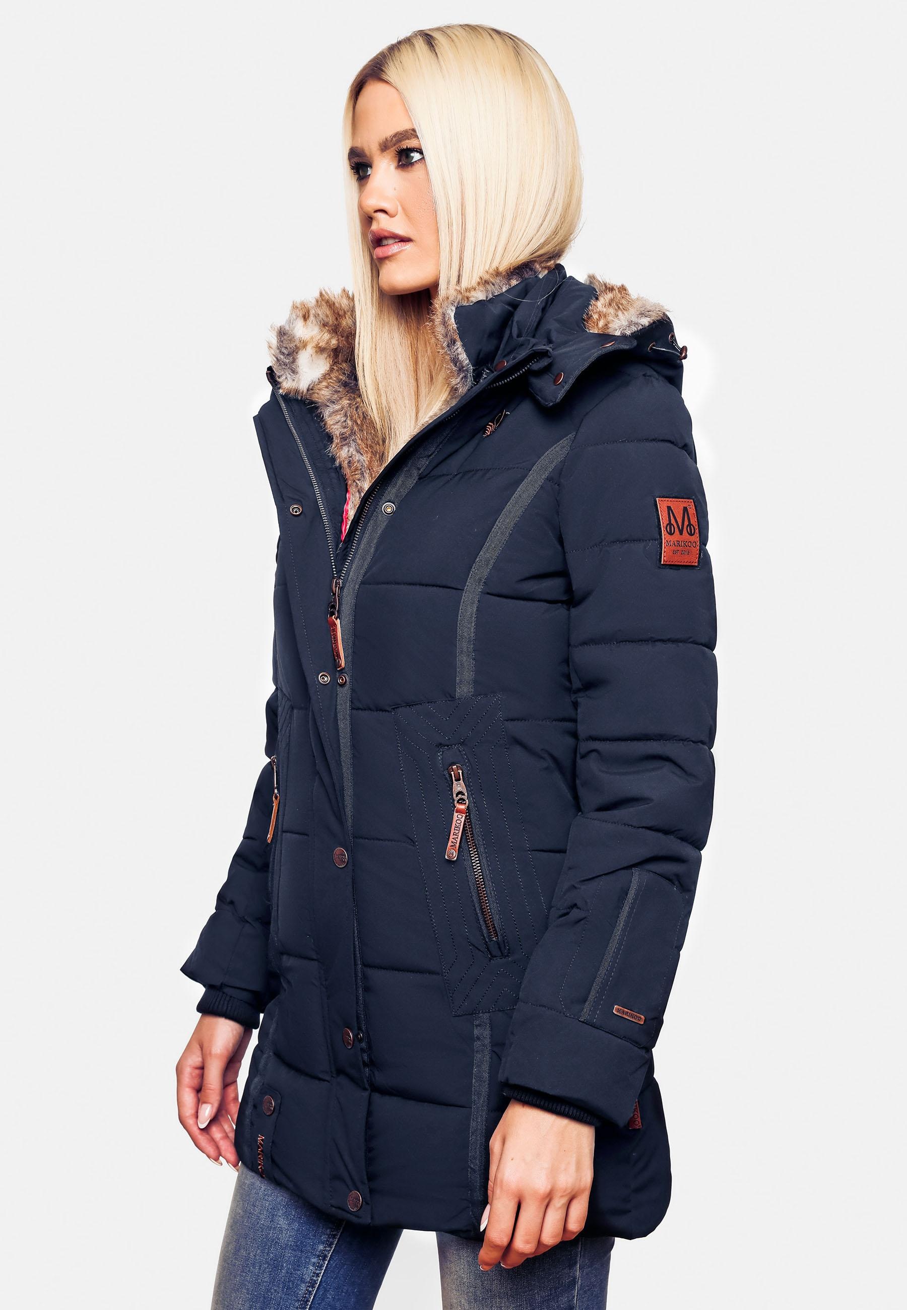 Marikoo Wintermantel »Lieblings Jacke«, stylischer Winter Steppmantel m. Kunstpelz-Kapuze