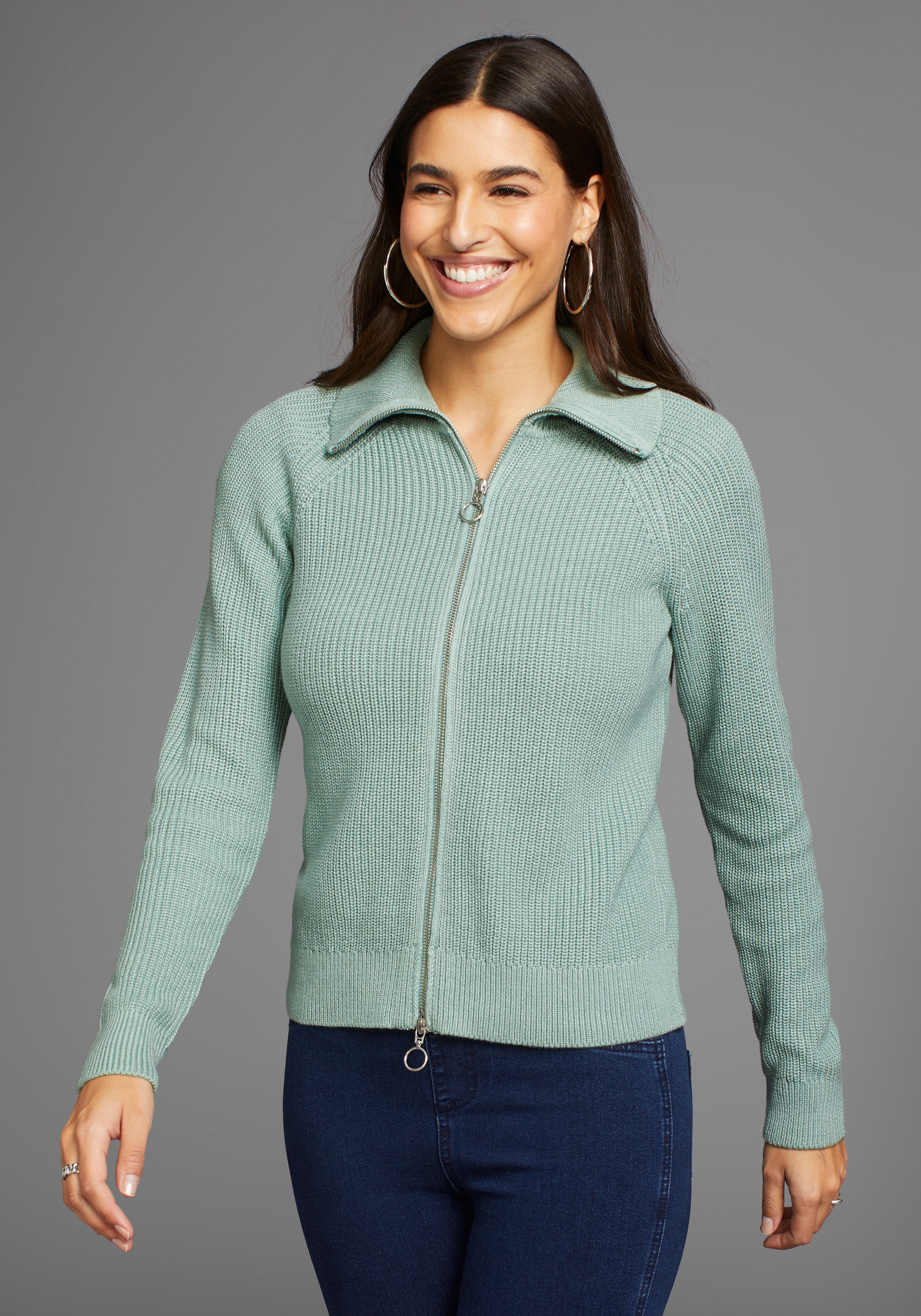 Laura Scott Strickjacke, mit Troyer Kragen günstig online kaufen