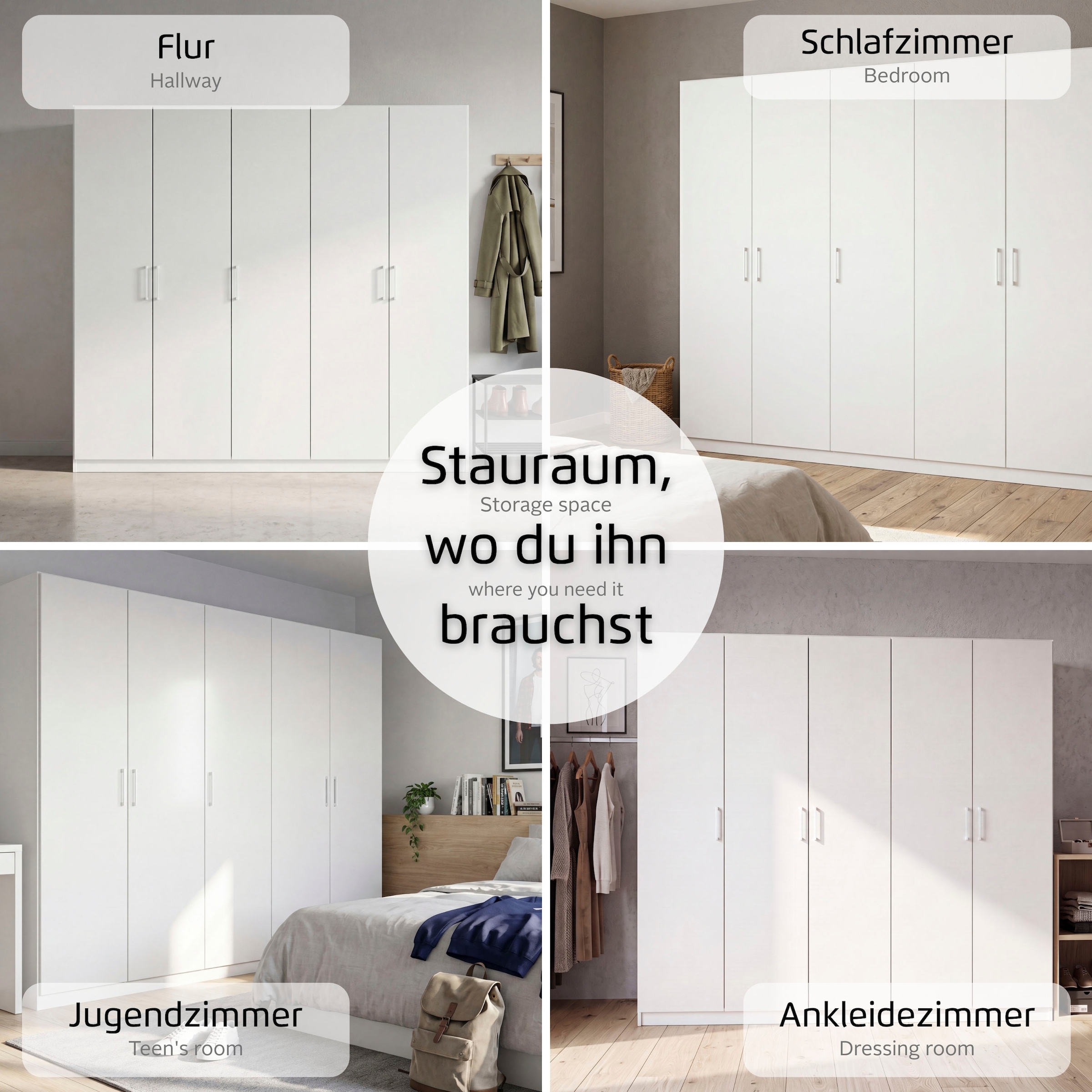 rauch Kleiderschrank »Schrank Mehrzweckschrank Garderobenschrank Schlafzimmer Möbel THOR« 3 verschiedene Ausstattungen BASIC/CLASSIC/PREMIUM (inkl. SOFT-CLOSE),  mit farblich passenden, modernen Metallgriffen MADE IN GERMANY