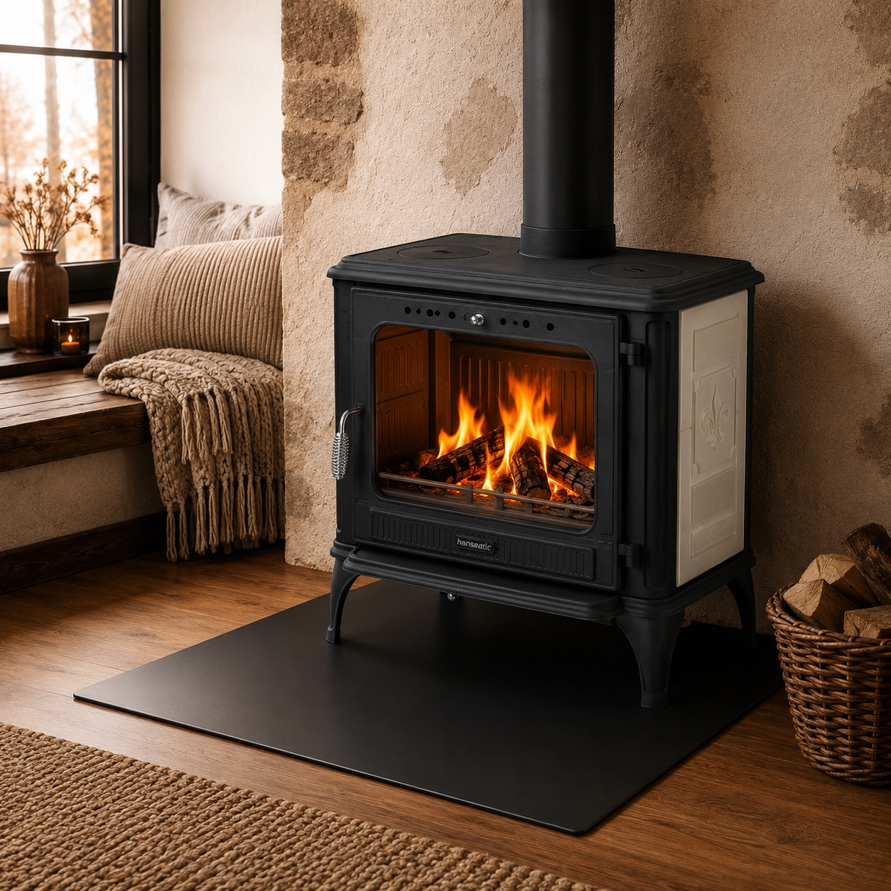 Hanseatic Kaminofen »Castor XXL, Gussofen mit Beige emaillierten Seiten für 50cm Holz« Großer Feuerraum