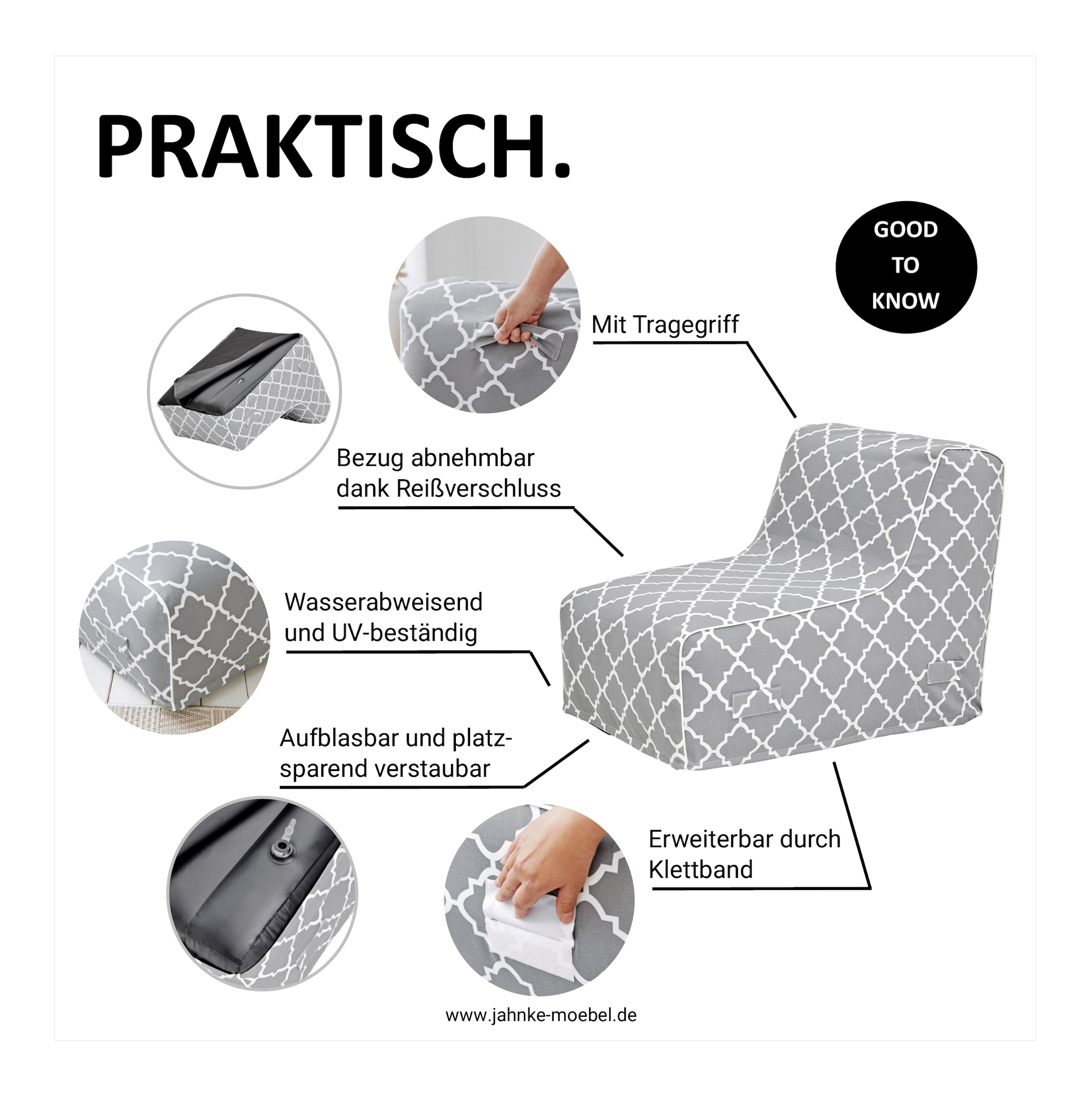 Jahnke Loungesessel »AIR LOUNGE«, (1 St.), aufblasbar, Indoor & Outdoor, 60 cm Sitztiefe
