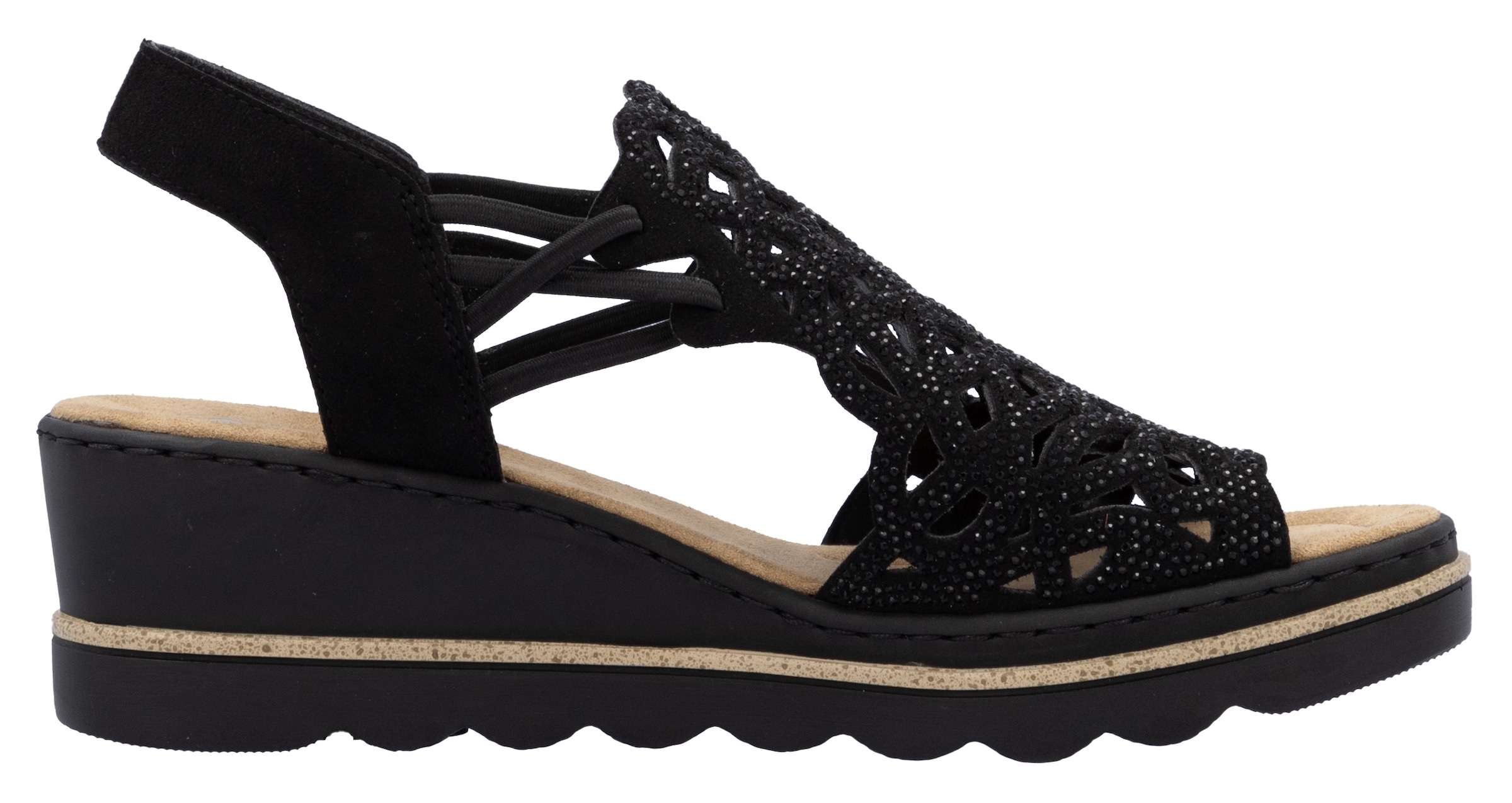 Rieker Keilsandalette, Sommerschuh, Plateausandale, Schlupfschuh mit Schmucksteinchen