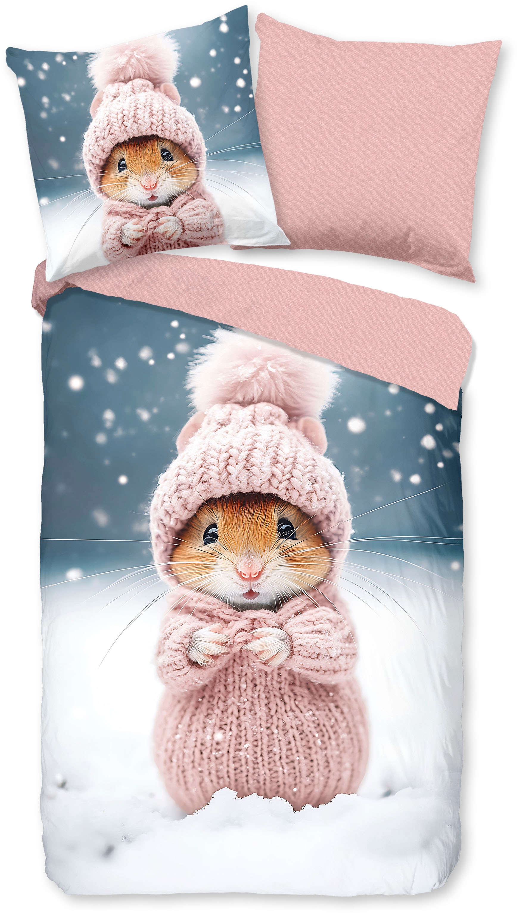 good morning Kinderbettwäsche »Sofiamu« 2 Stk. Flanell Biber, 135x200, Warm, Reißverschluss, Wende, Mädchen, Hamster