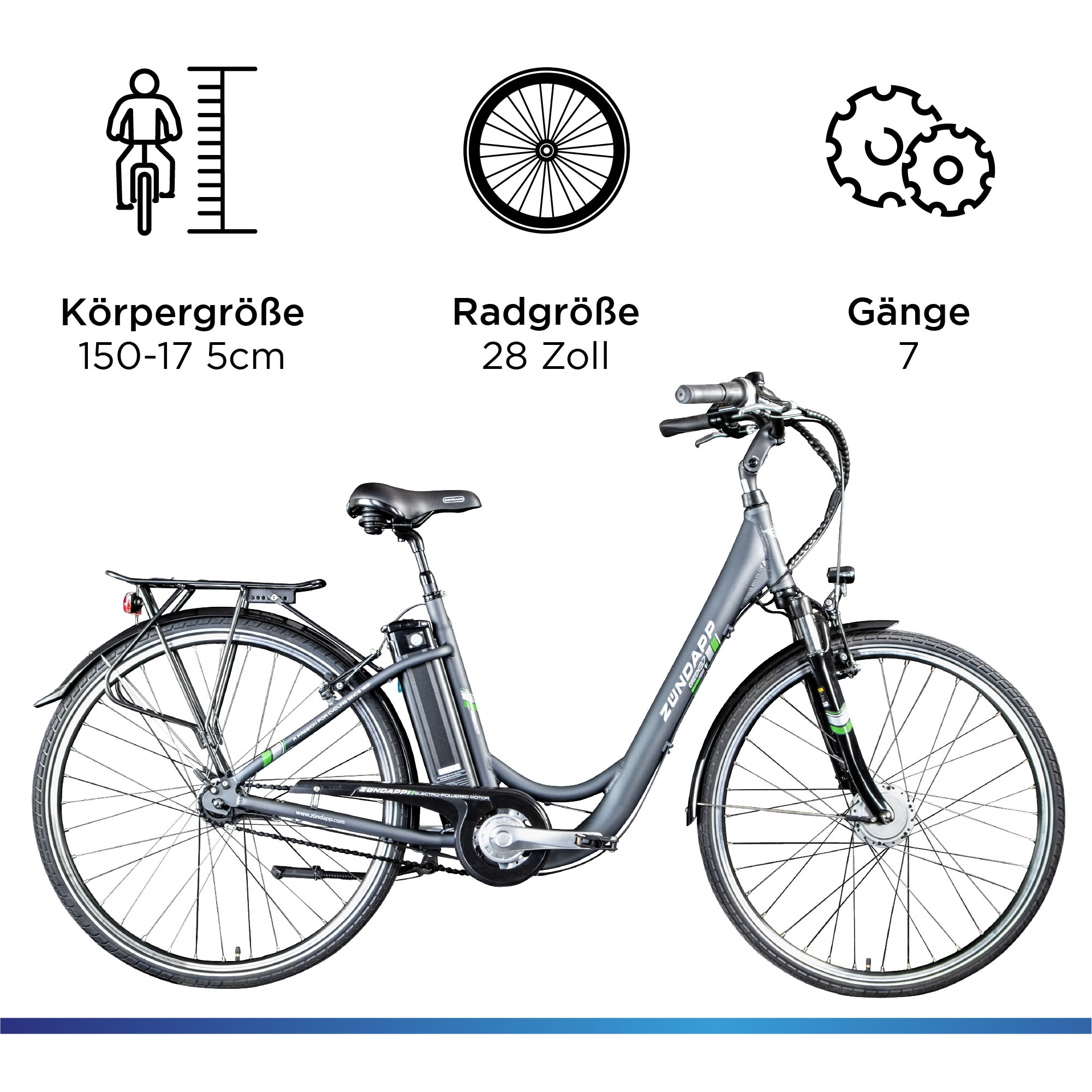 Zündapp E-Bike »Green 3.7«, 7 Gang, Frontmotor 250 W, Pedelec, Elektrofahrrad für Damen u. Herren