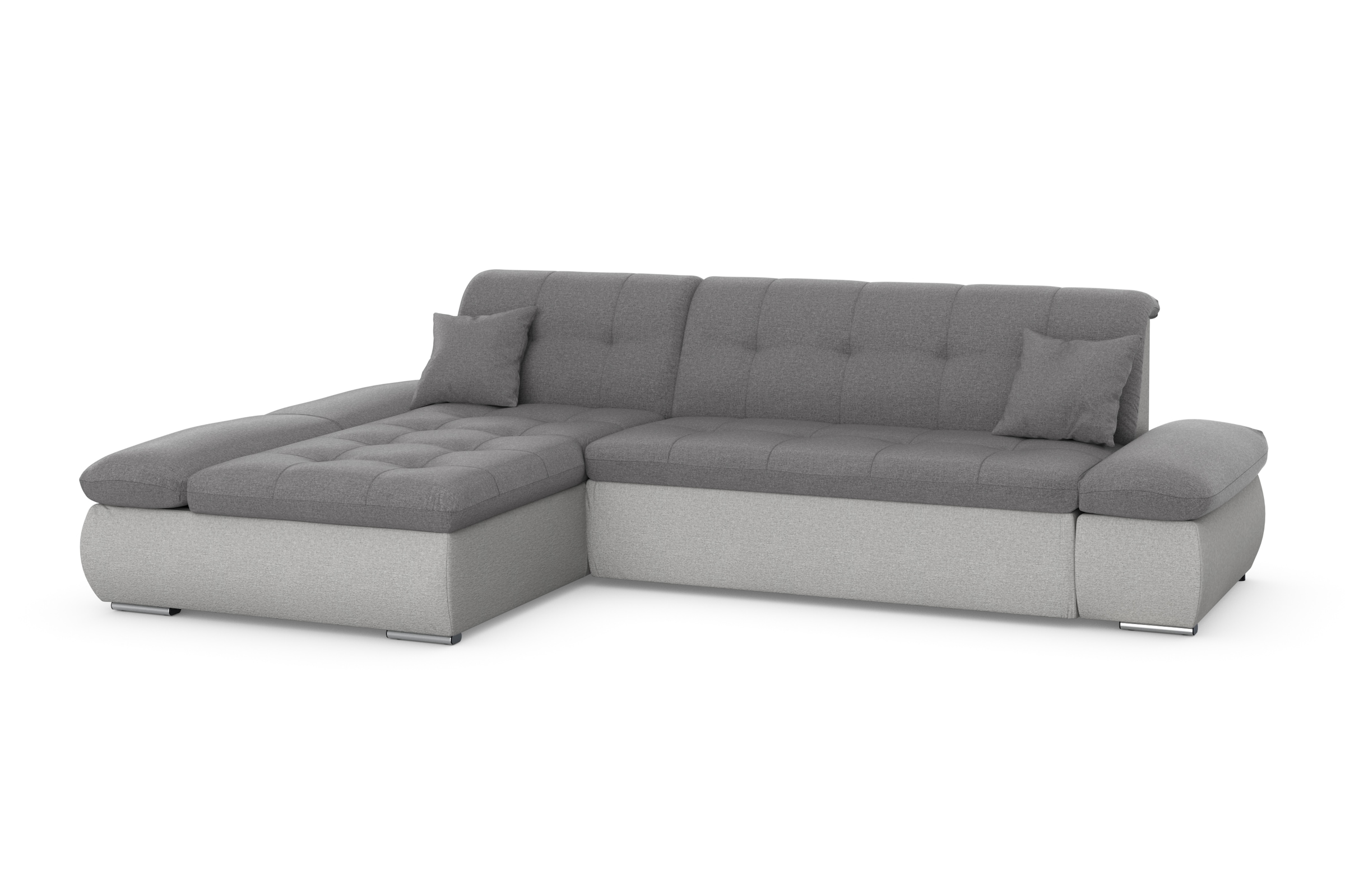 DOMO collection Ecksofa »Moric, L-Form, XXL-Sofa - Breite 300cm«, wahlweise mit Bettfunktion und Armteilverstellung, silber-grau