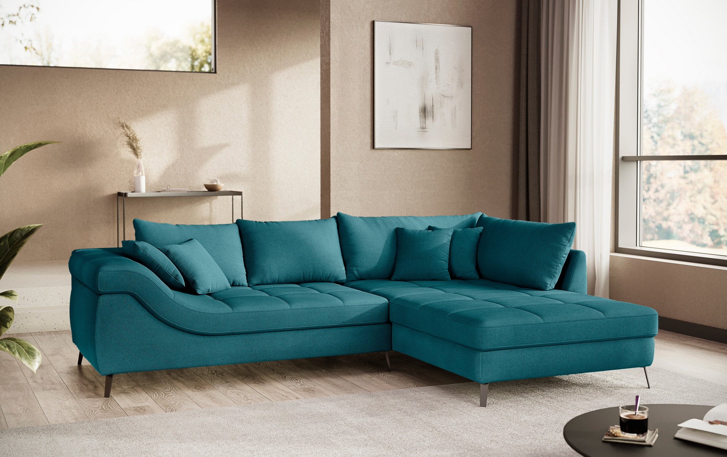 Mr. Couch Ecksofa »Portofino L-Form«, 4 Bezugsqualitäten, 13,5 cm hohe Metall-Profilfüße in matt-schwarz