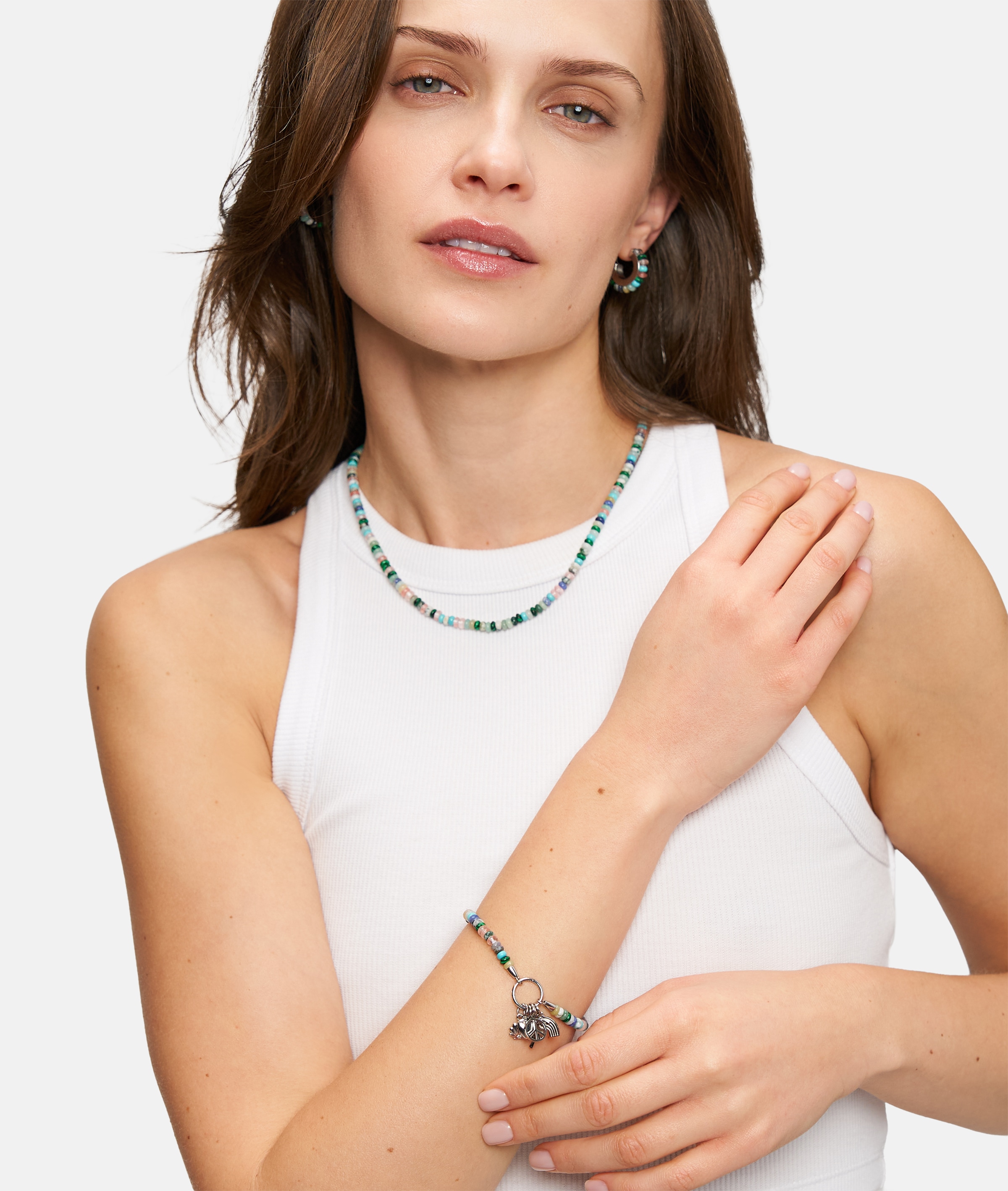 Tamaris Anhänger Set »Multipack All About Beads Regenbogen Peace-Zeichen Palme Muschel Herz« (Set, 5 Stk. tlg.)  mit Zirkonia (synth.)