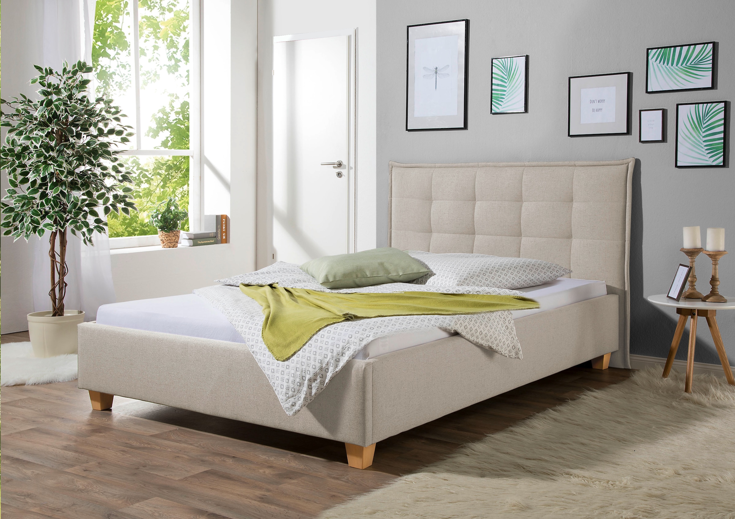 Polsterbett MAINTAL "Retlaw", beige (creme, beige), B:158cm H:105cm L:213cm, Betten, Polsterbett, Bettseiten zerlegt, ohne Bettkasten