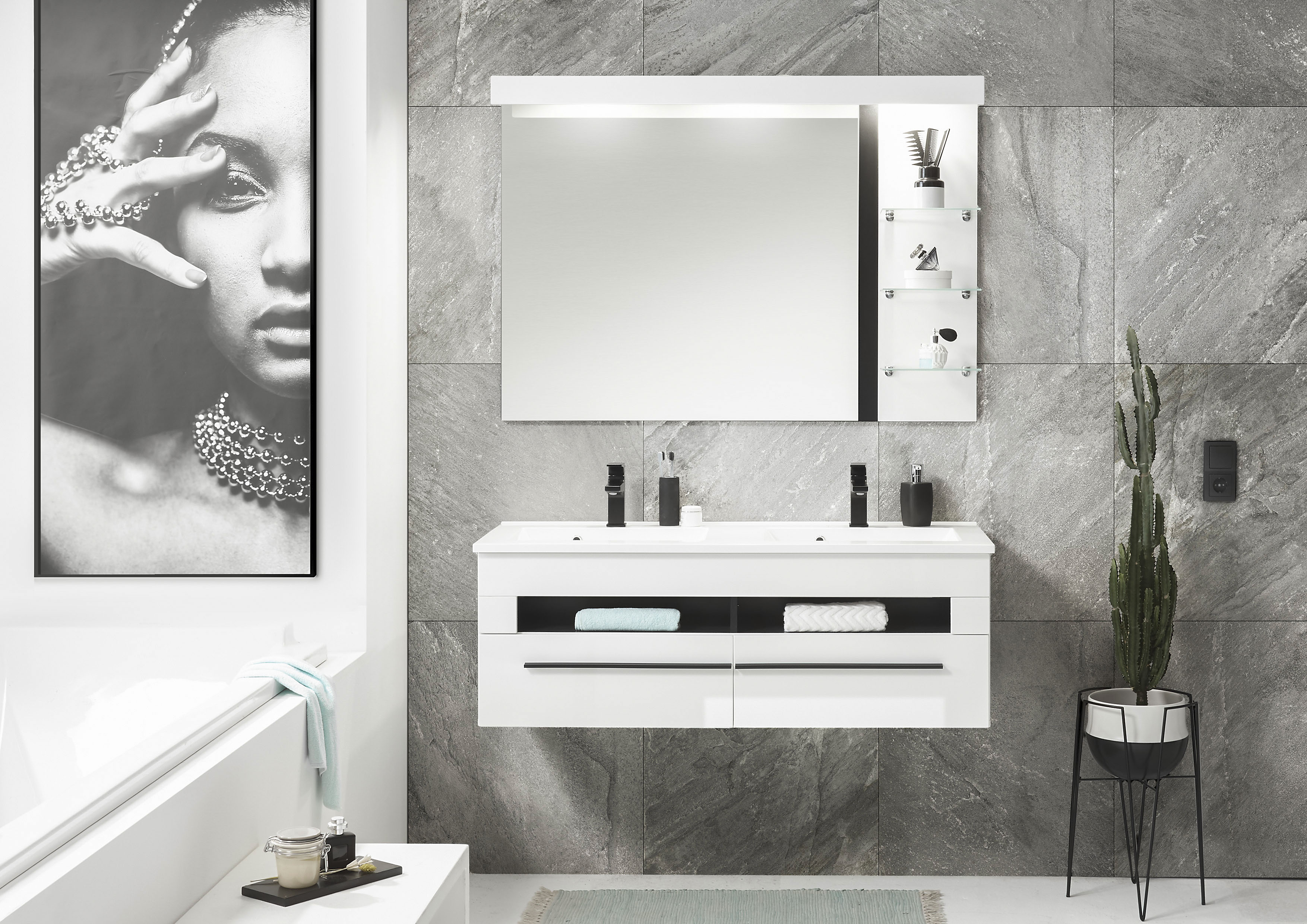 Thumbnail - INOSIGN Badmöbel-Set "Cantara, Bad im modernen Design, 2-teiliges Badezimmer", (Set, 2 St.), Waschtisch und Spiegel, in ...