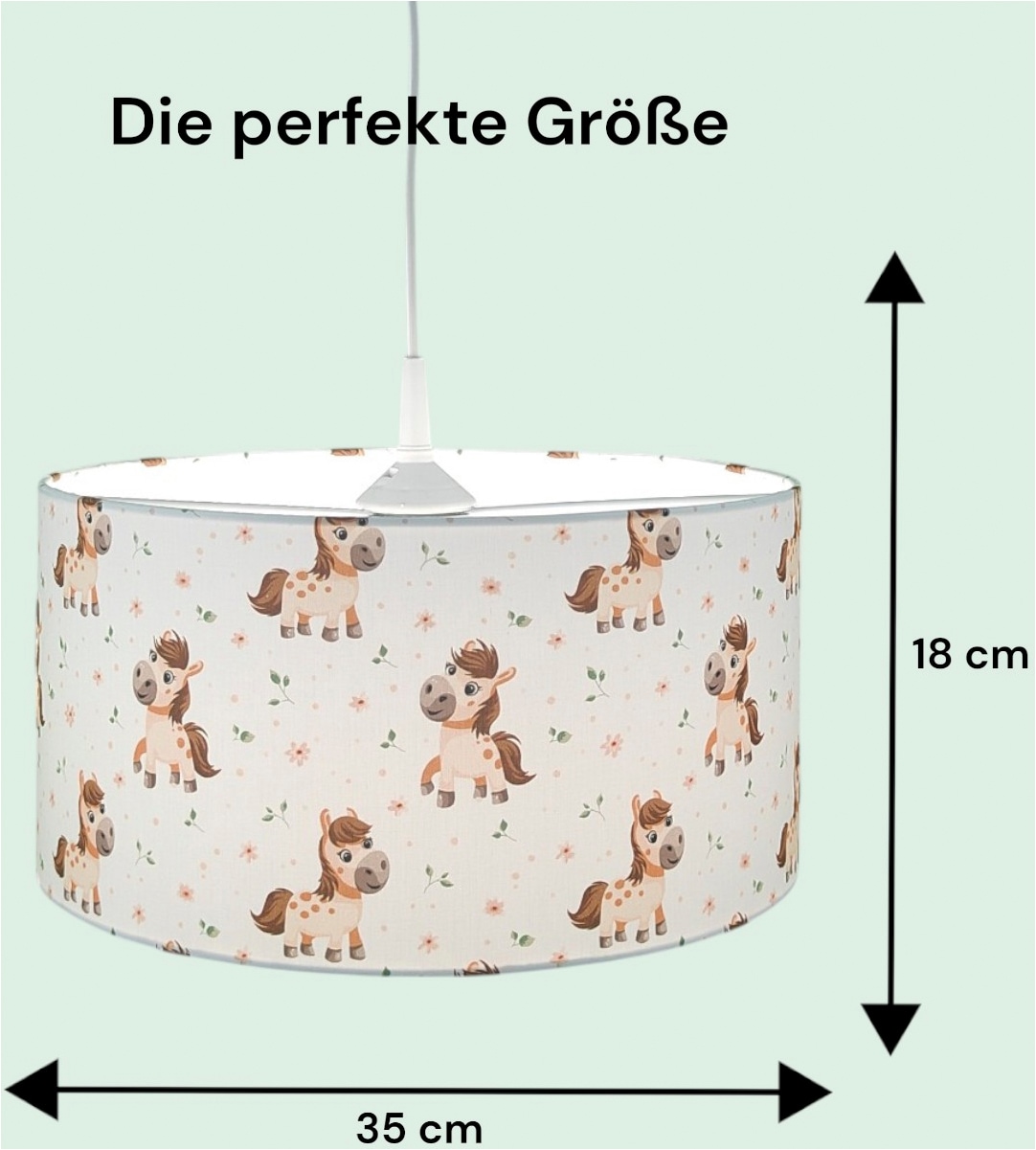 niermann Hängeleuchte »Stoff-Pendelleuchte mit Motiv "Pony Paula", Kinderzimmer, Kinderlampe« E27 1 Stk. Stoffschirm, höhenverstellbare Pendelaufhängung, Made in Germany